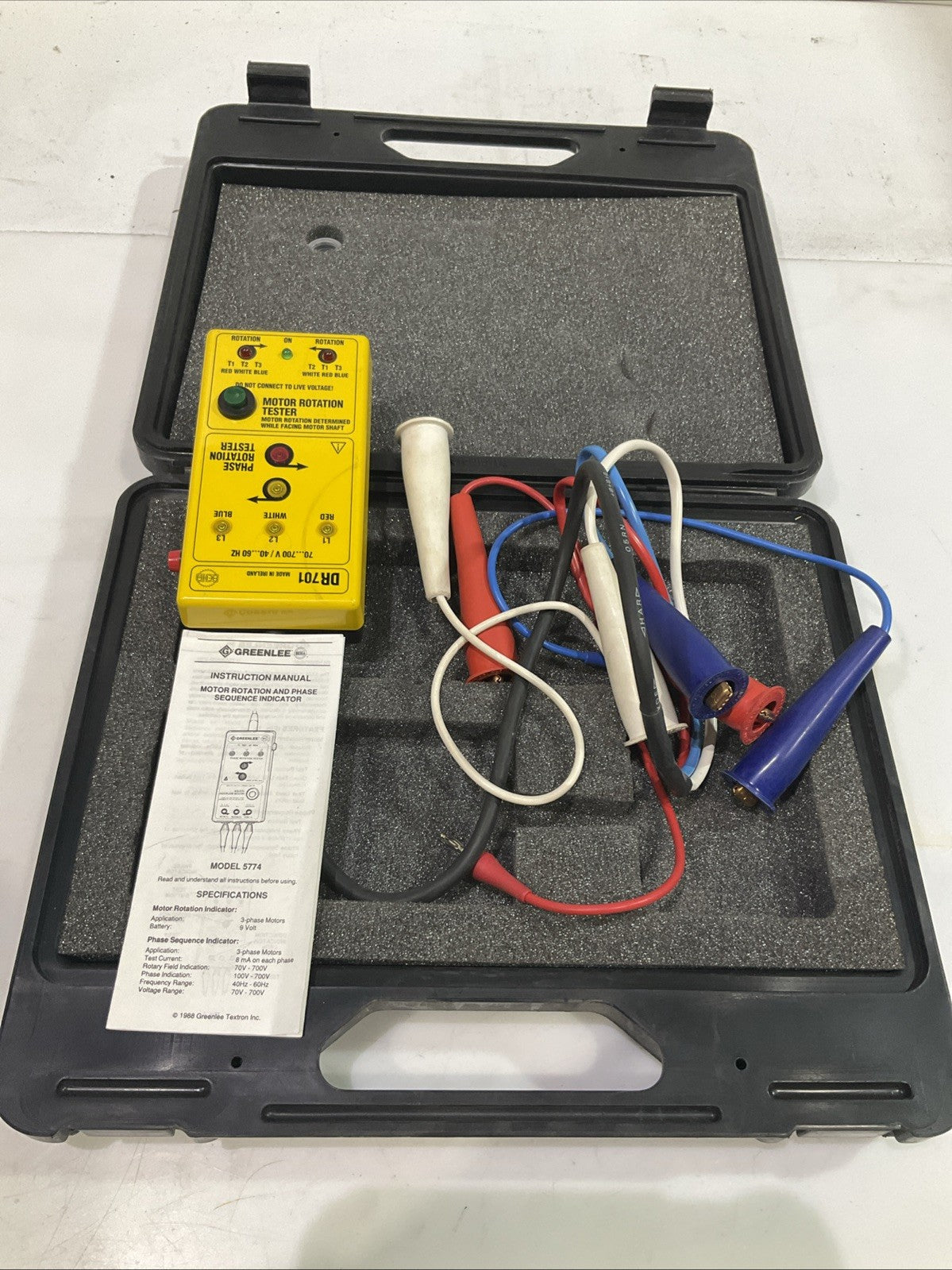 GREENLEE   DR701  PHASE  ROTATION  TESTER  AND SEQUENCE  INDICATOR  T2M