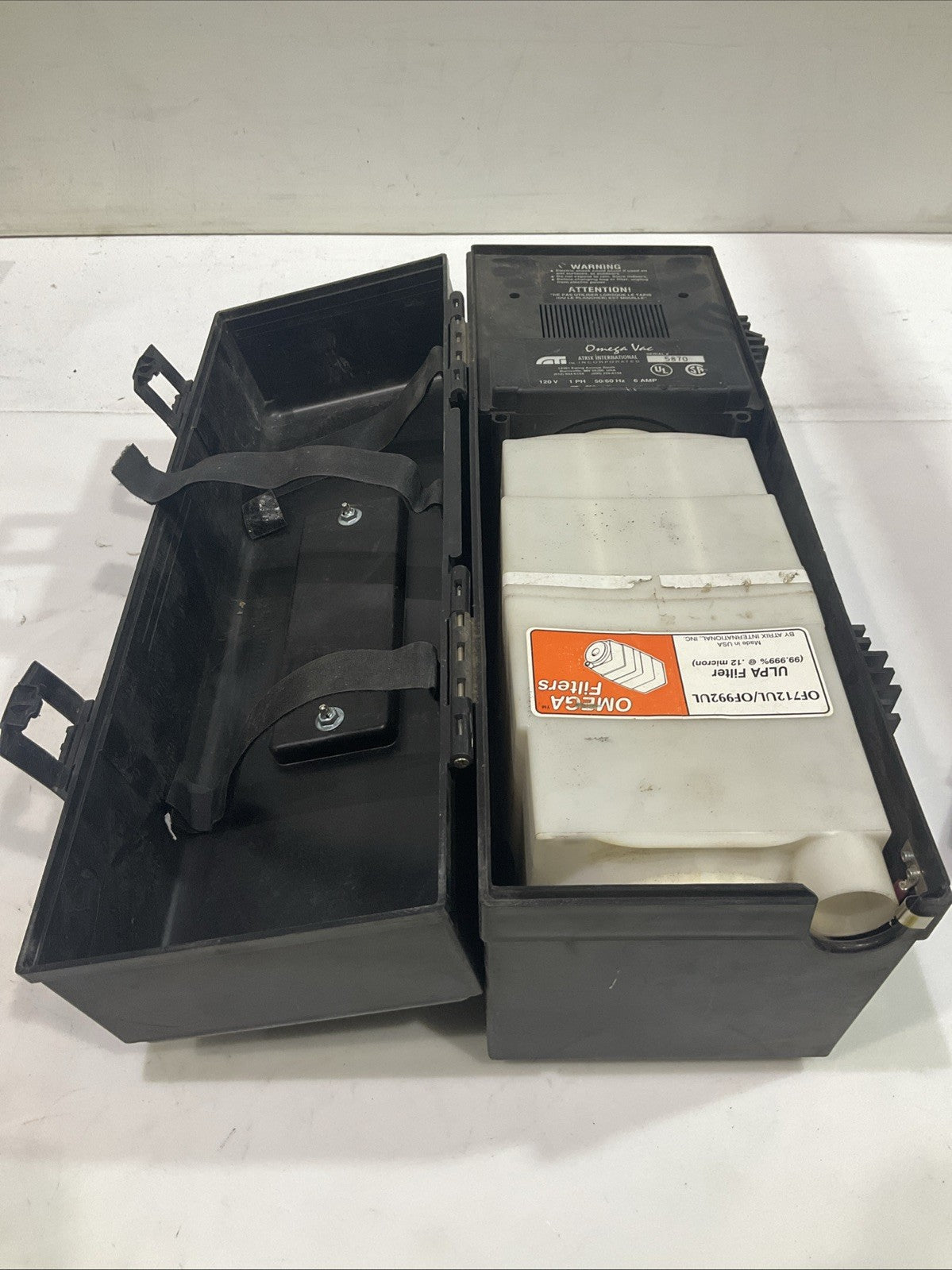 ATRIX OMEGA VAC OF712UL/OF992UL ULPA VACUUM FILTER SERIAL 5870 120V 50/60HZ T2M