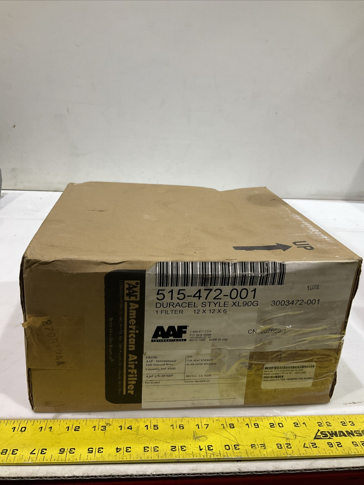 DURACEL - 515-472-001  AIR FILTER  12X12X6  STYLE  XL90G  T2M