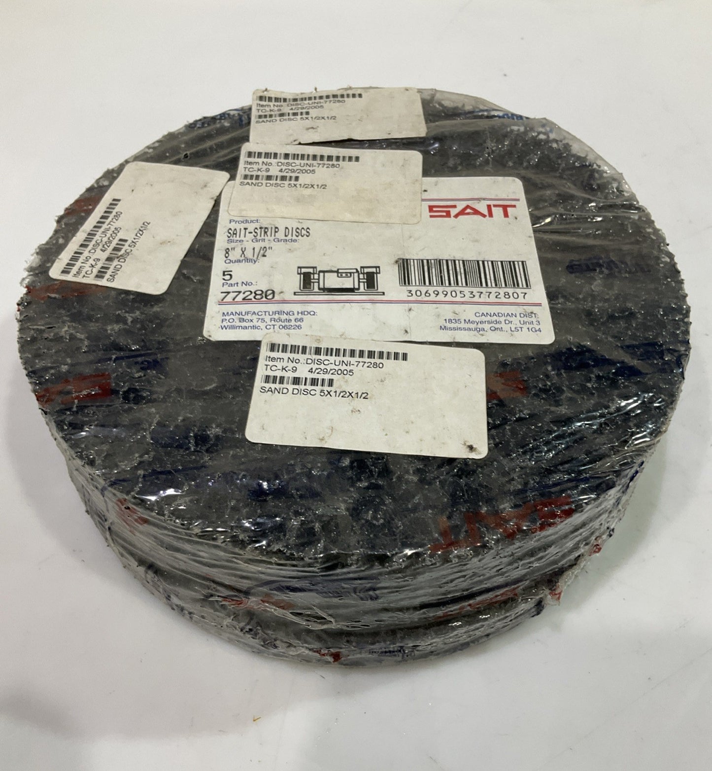 SAIT   77280  SAND -STRIP ARBOR  DISC  8X 1/2  LOT OF 5  T2M