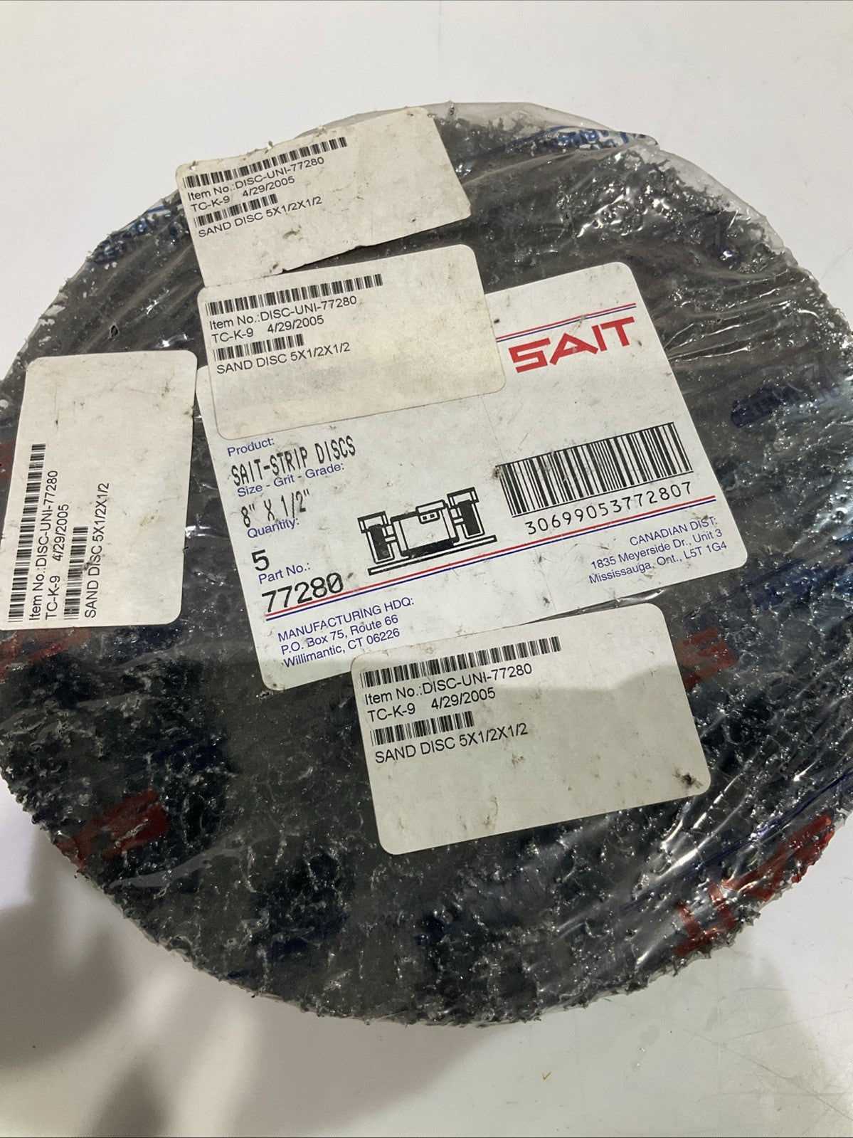 SAIT   77280  SAND -STRIP ARBOR  DISC  8X 1/2  LOT OF 5  T2M