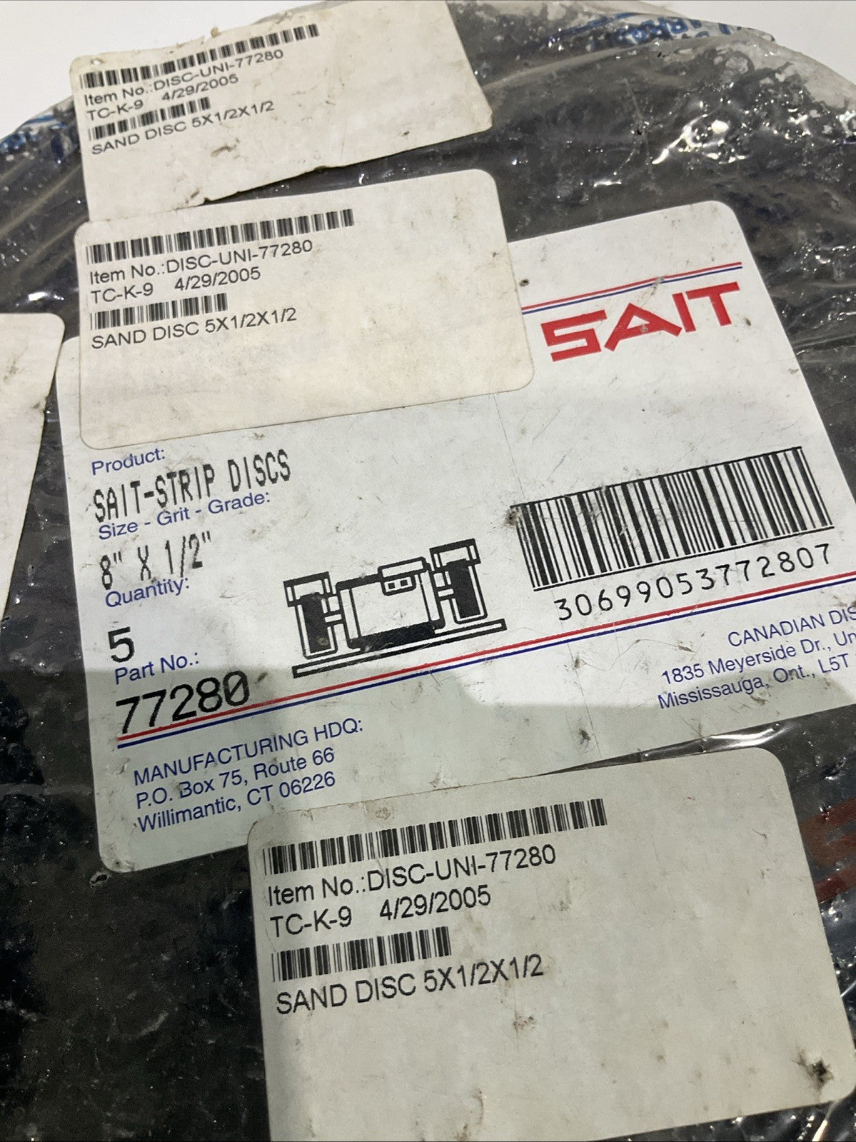 SAIT   77280  SAND -STRIP ARBOR  DISC  8X 1/2  LOT OF 5  T2M