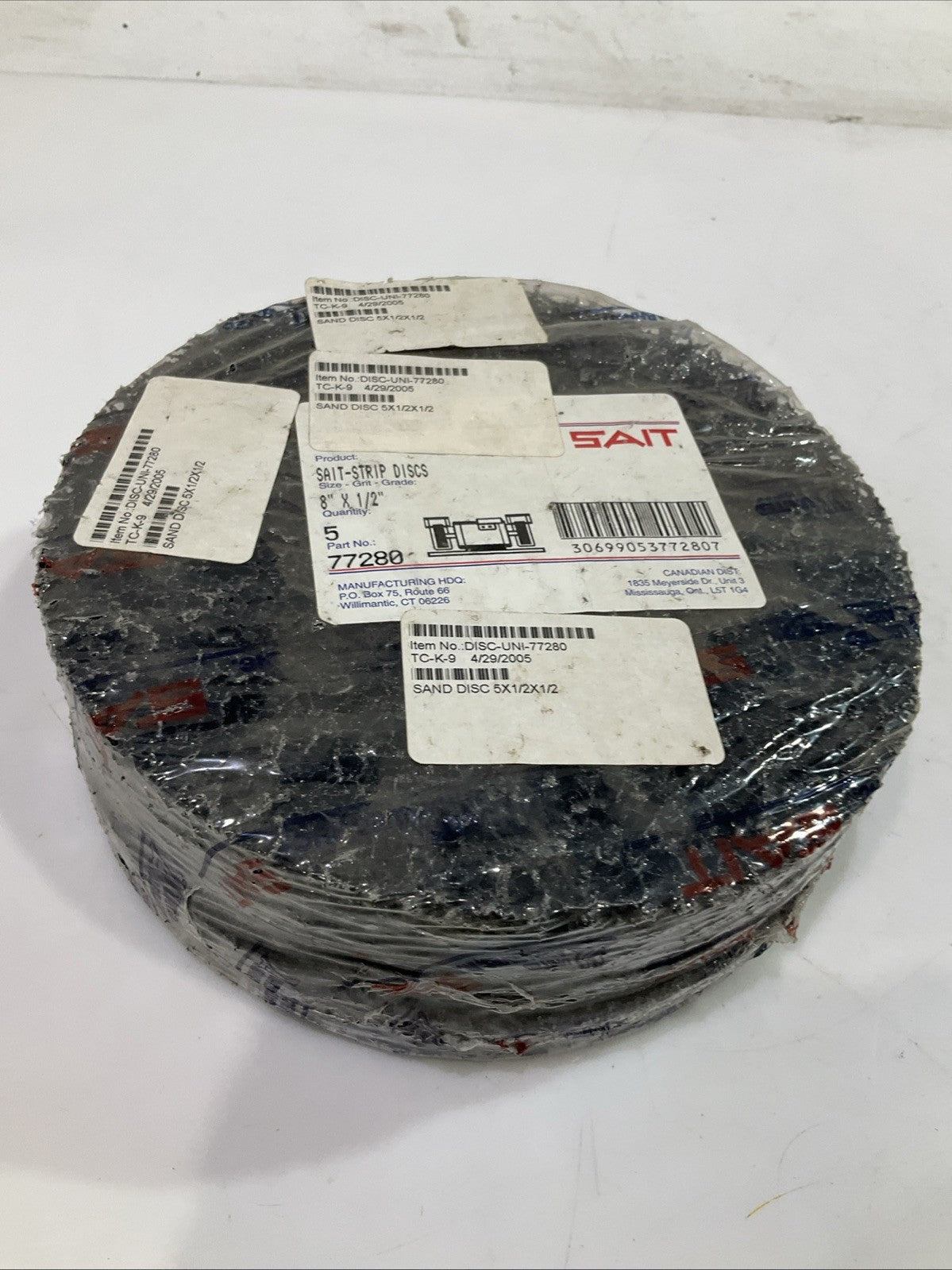 SAIT   77280  SAND -STRIP ARBOR  DISC  8X 1/2  LOT OF 5  T2M