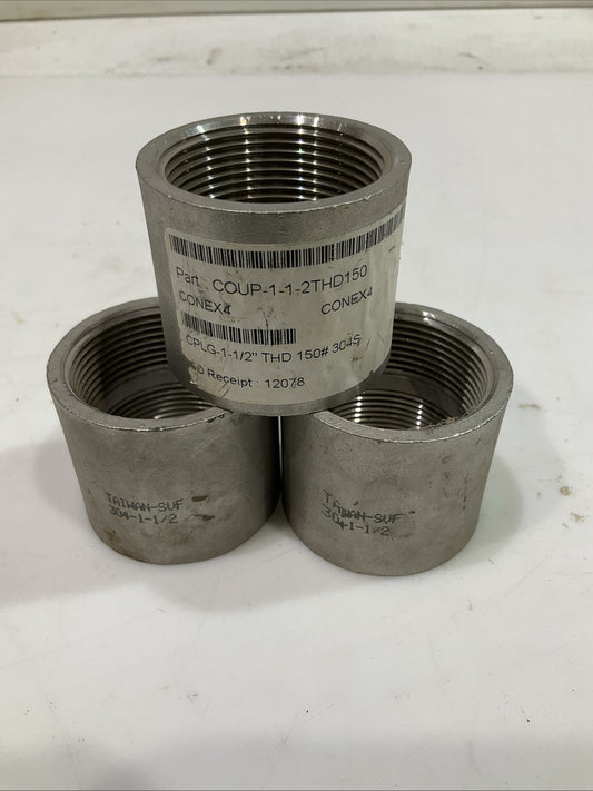 TAIWAN-SUF  304-1-1/2   THD  THREADED  STAINLESS STEEL COUPLING  LOT OF 3 T2M