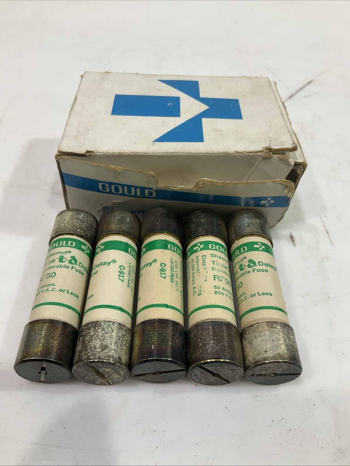 GOULD SHAWMUT  RF50  TIME DELAY RENEWABLE FUSE CLASS  H 250VAC  LOT OF 5 Y2M