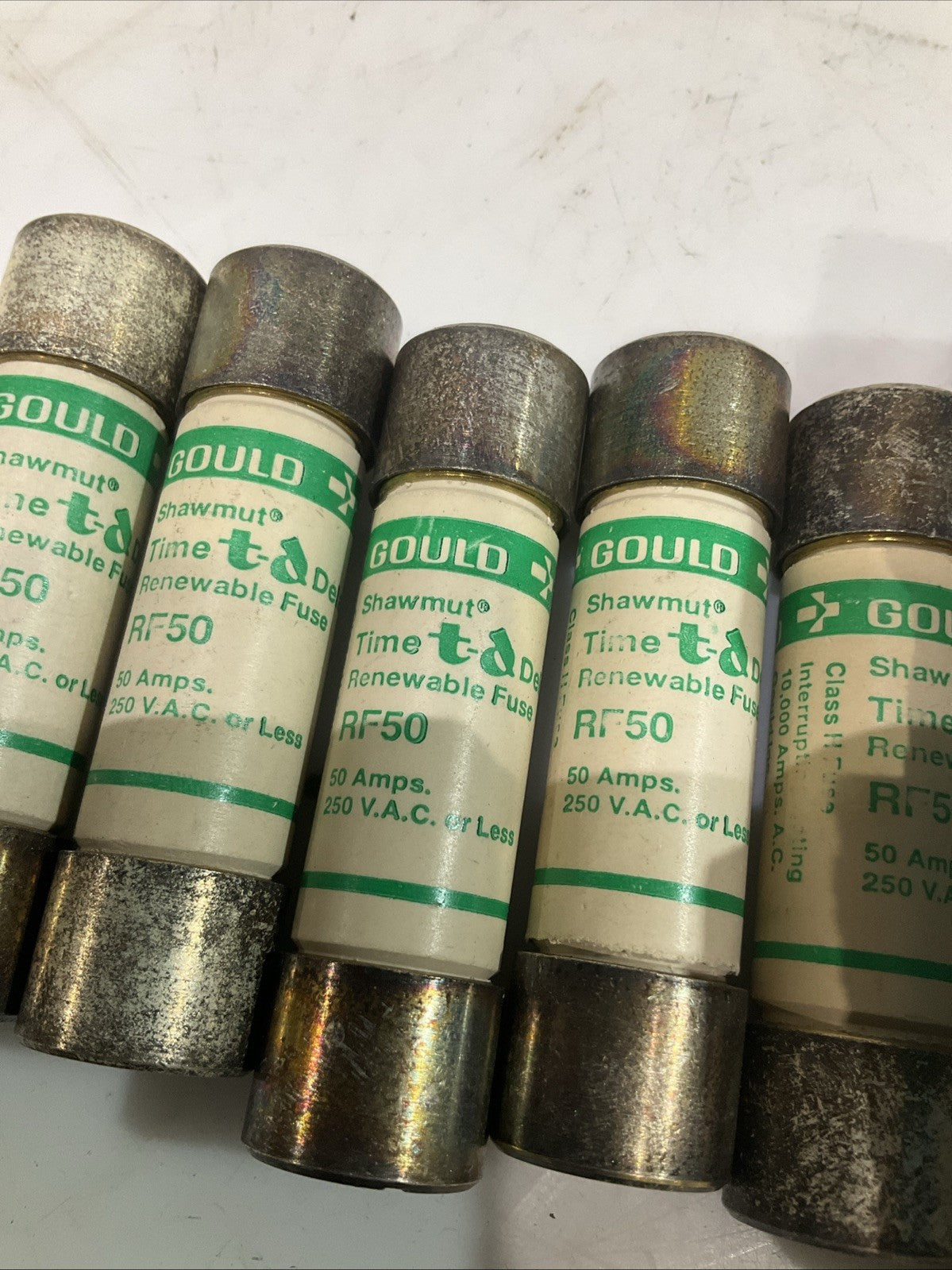 GOULD SHAWMUT  RF50  TIME DELAY RENEWABLE FUSE CLASS  H 250VAC  LOT OF 5 Y2M