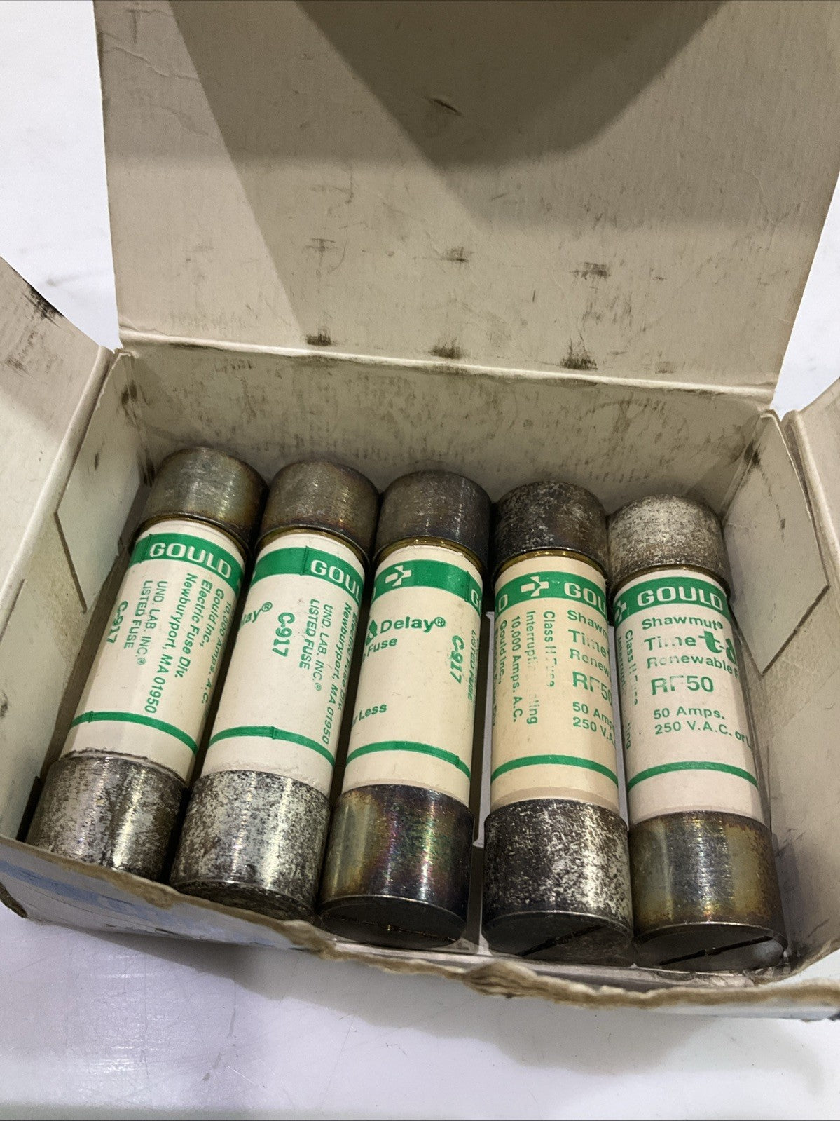 GOULD SHAWMUT  RF50  TIME DELAY RENEWABLE FUSE CLASS  H 250VAC  LOT OF 5 Y2M