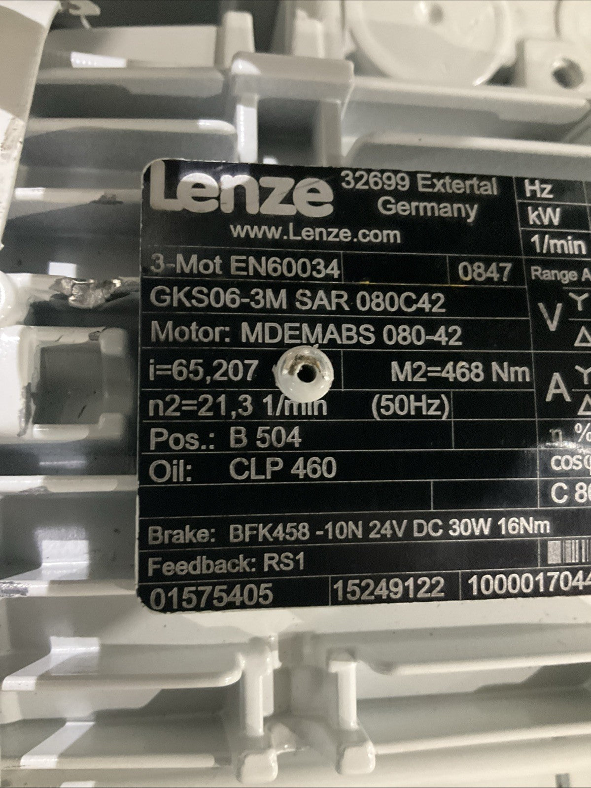 LENZE  EN60034 GKS06-3M SAR 080C42  MDEMABS 0847  GEAR  MOTOR  V2M