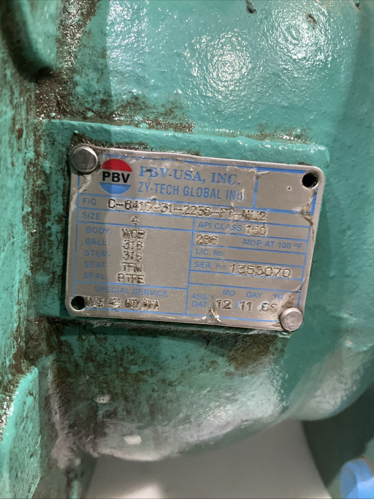PBV-USA  C-8410-31-2250-FT-ML2  BALL VALVE  SIZE 4  V2M