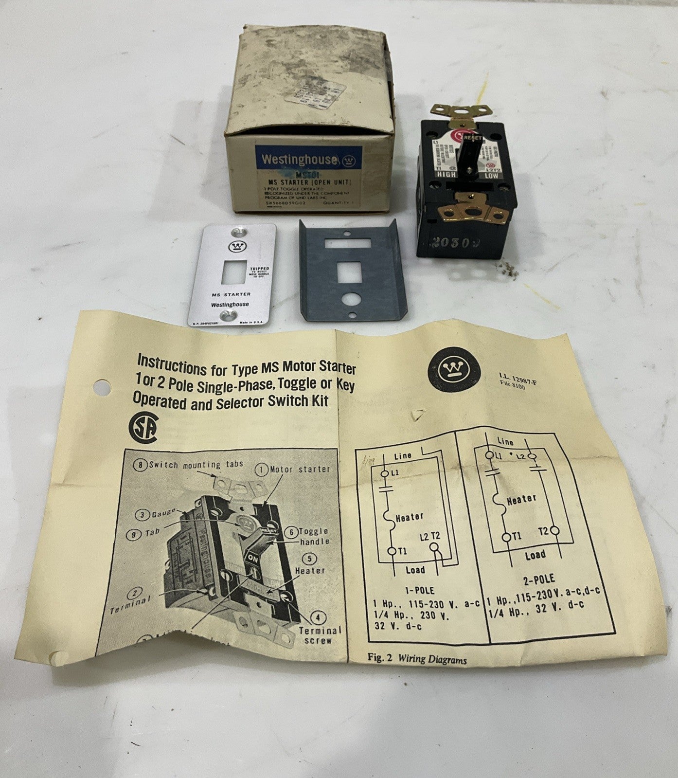 WESTINGHOUSE MST01 MANUAL STARTER SWITCH TOGGLE 1 POLE 373