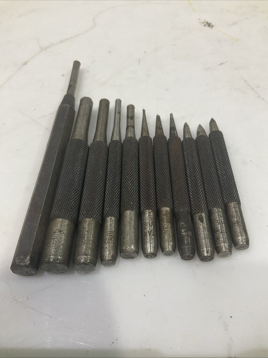 STARRETT STEEL PIN PUNCH LOT OF 11