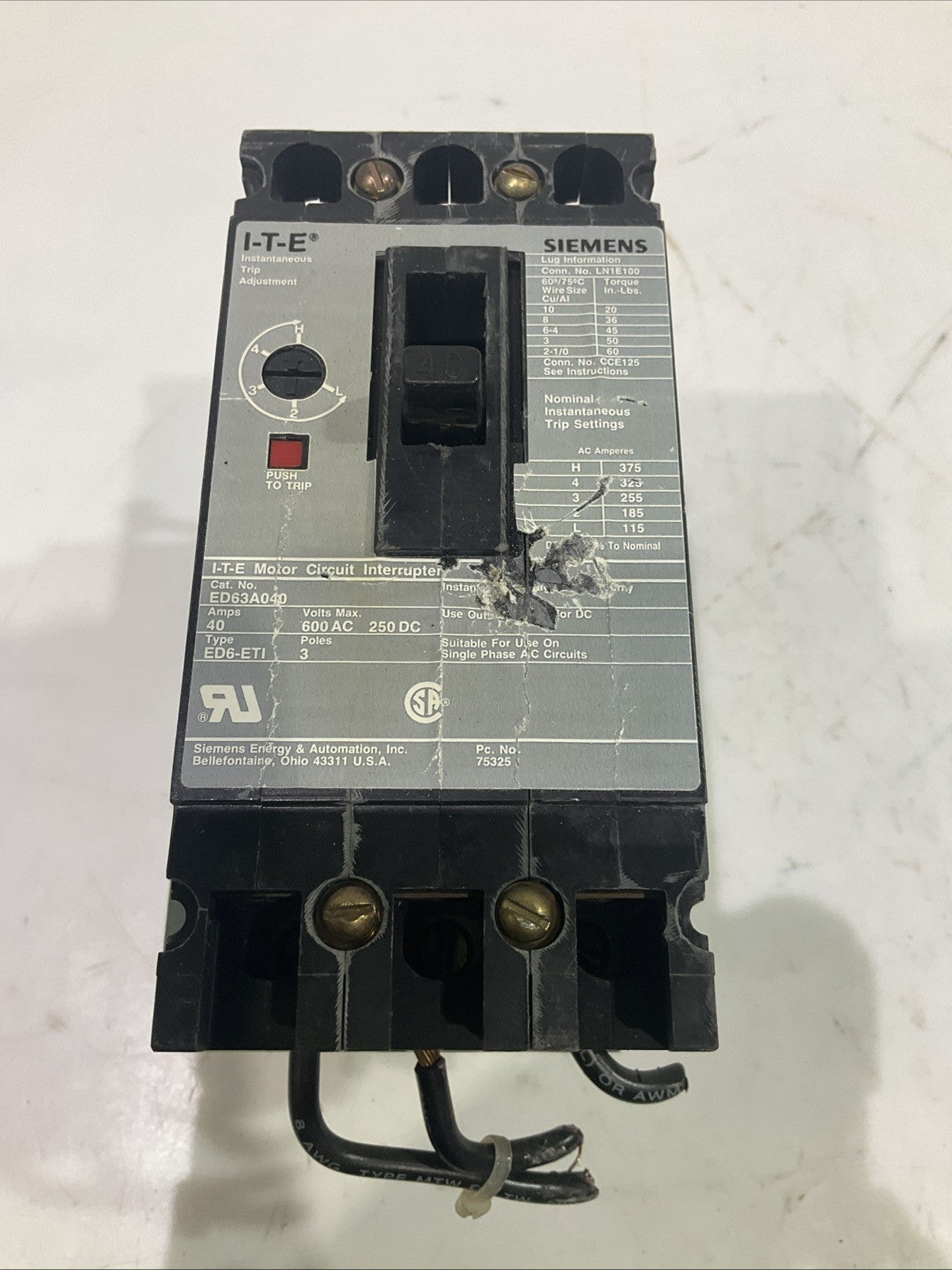 SIEMENS I.T.E   ED63A040 MOTOR CIRCUIT BREAKER  INTERRUPTER   F2M