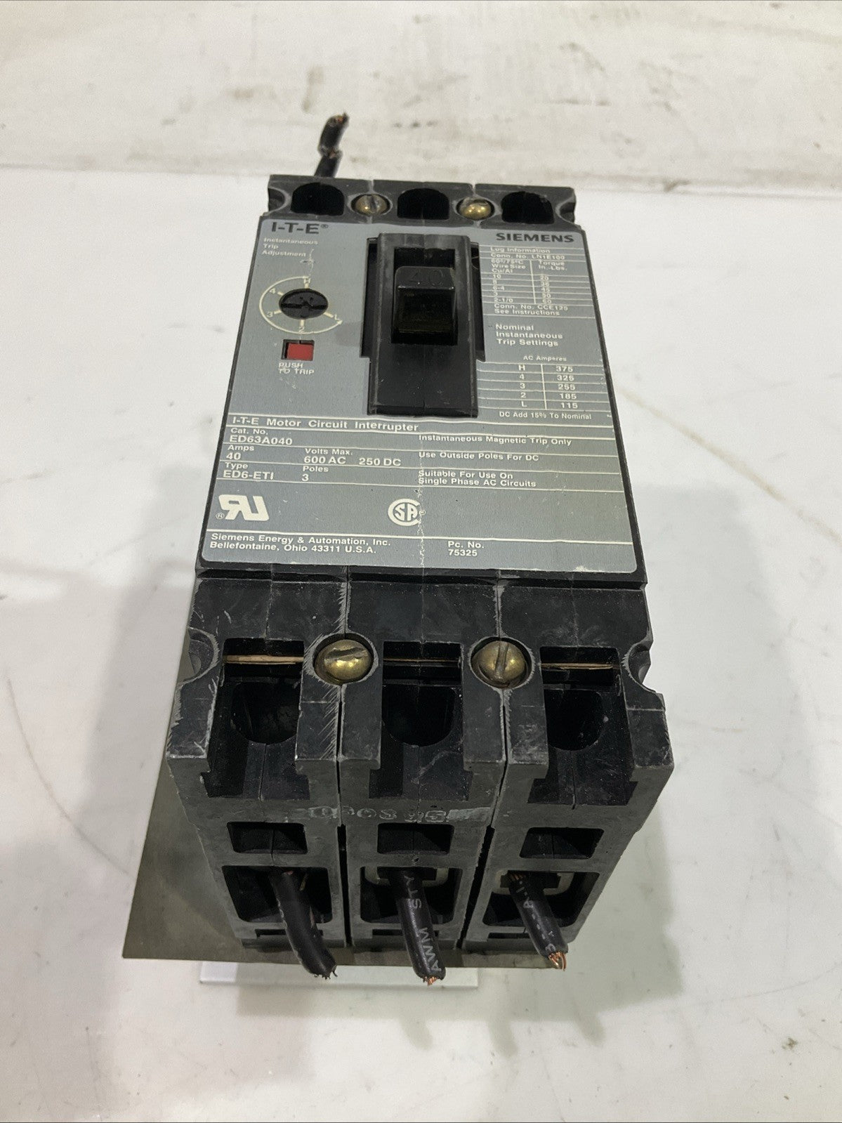 SIEMENS I.T.E  ED63A040 MOTOR  CIRCUIT BREAKER  INTERRUPTER  F2M