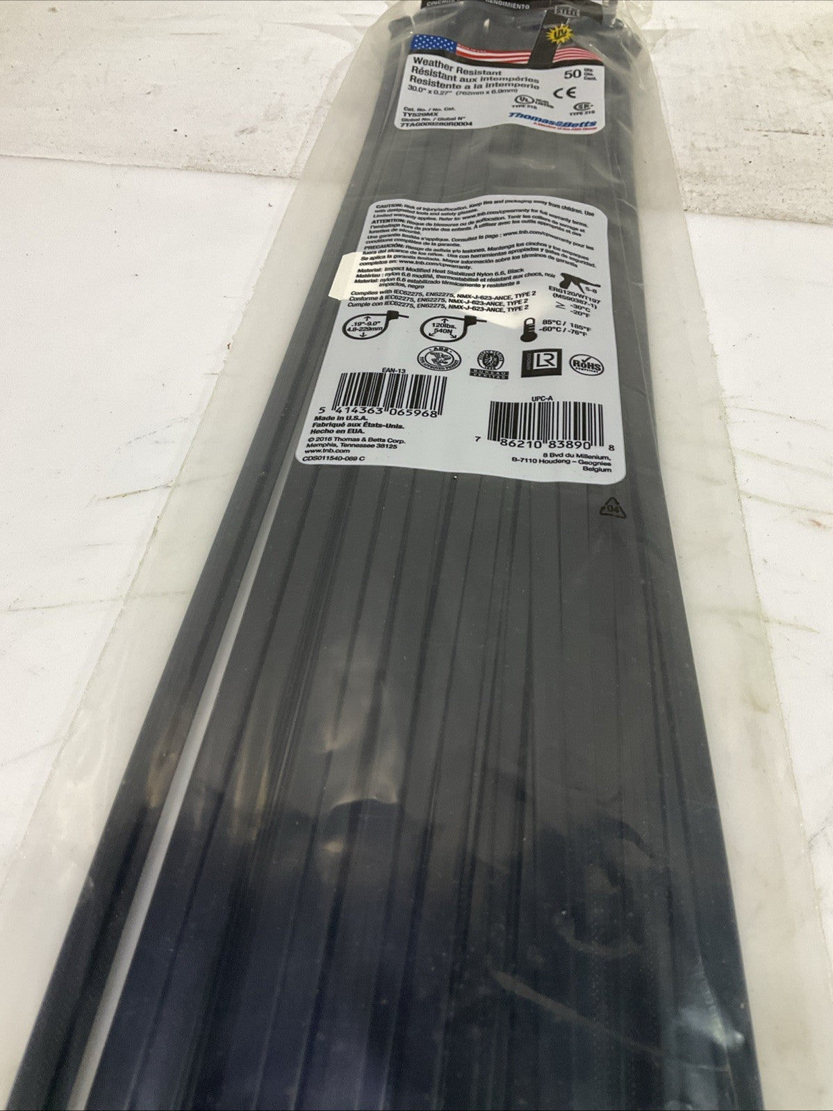 THOMAS&BETTS  TY529MX TY-RAP WATER RESISTANT CABLE ZIP TIE 30.0X0.27 QTY 500 A9T