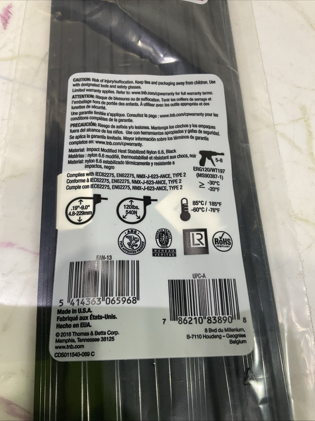 THOMAS&BETTS  TY529MX TY-RAP WATER RESISTANT CABLE ZIP TIE 30.0X0.27 QTY 500 A9T