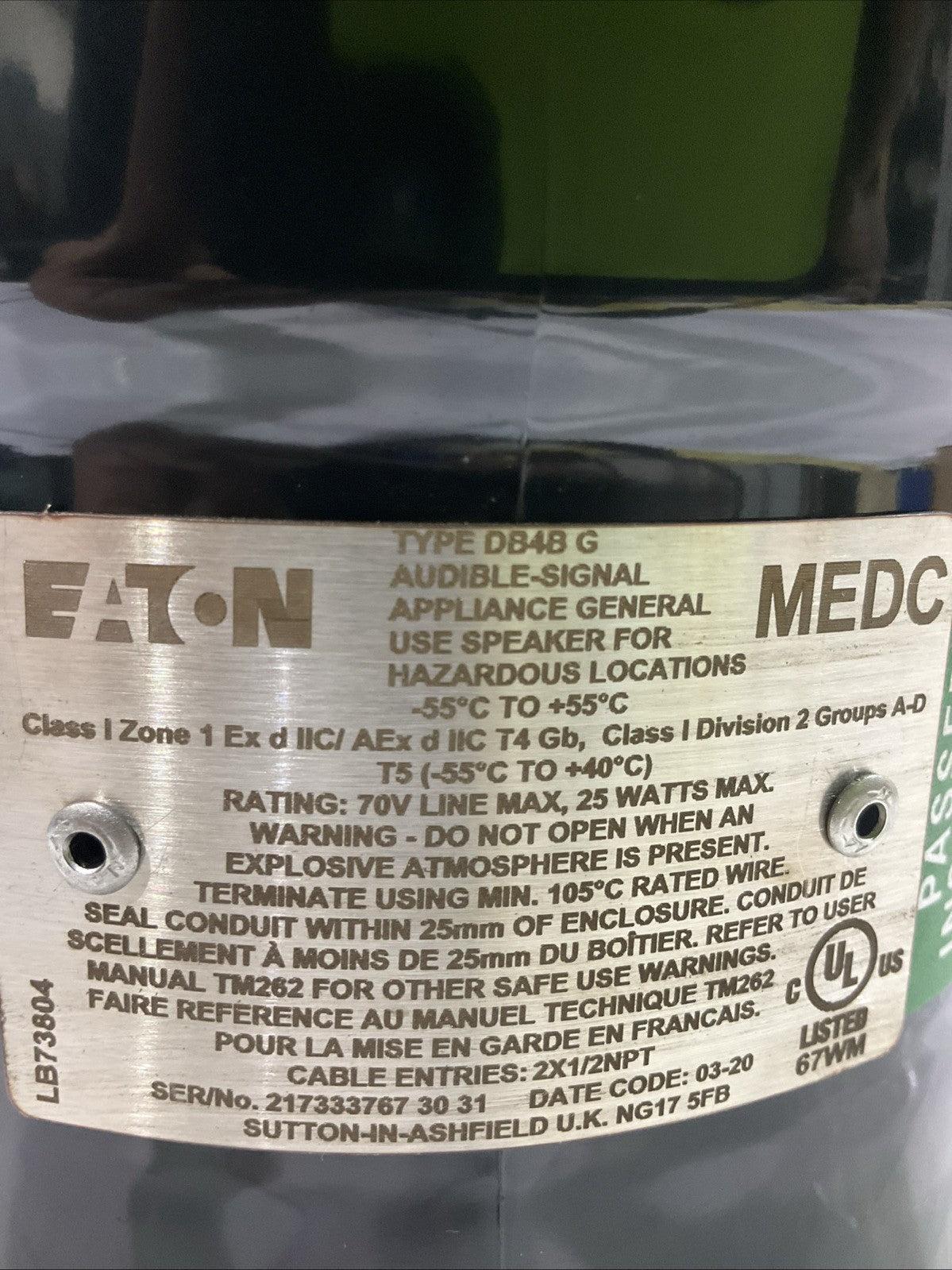 EATON-MEDC  DB4B G  25W EXPLOSION PROOF  LOUDSPEAKER RANGE  A9T