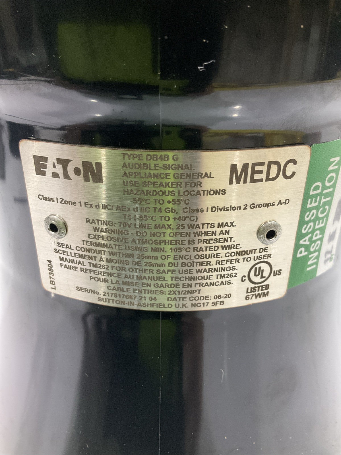 EATON-MEDC   DB4BG  25W EXPLOSION  PROOF  LOUDSPEAKER RANGE  A9T