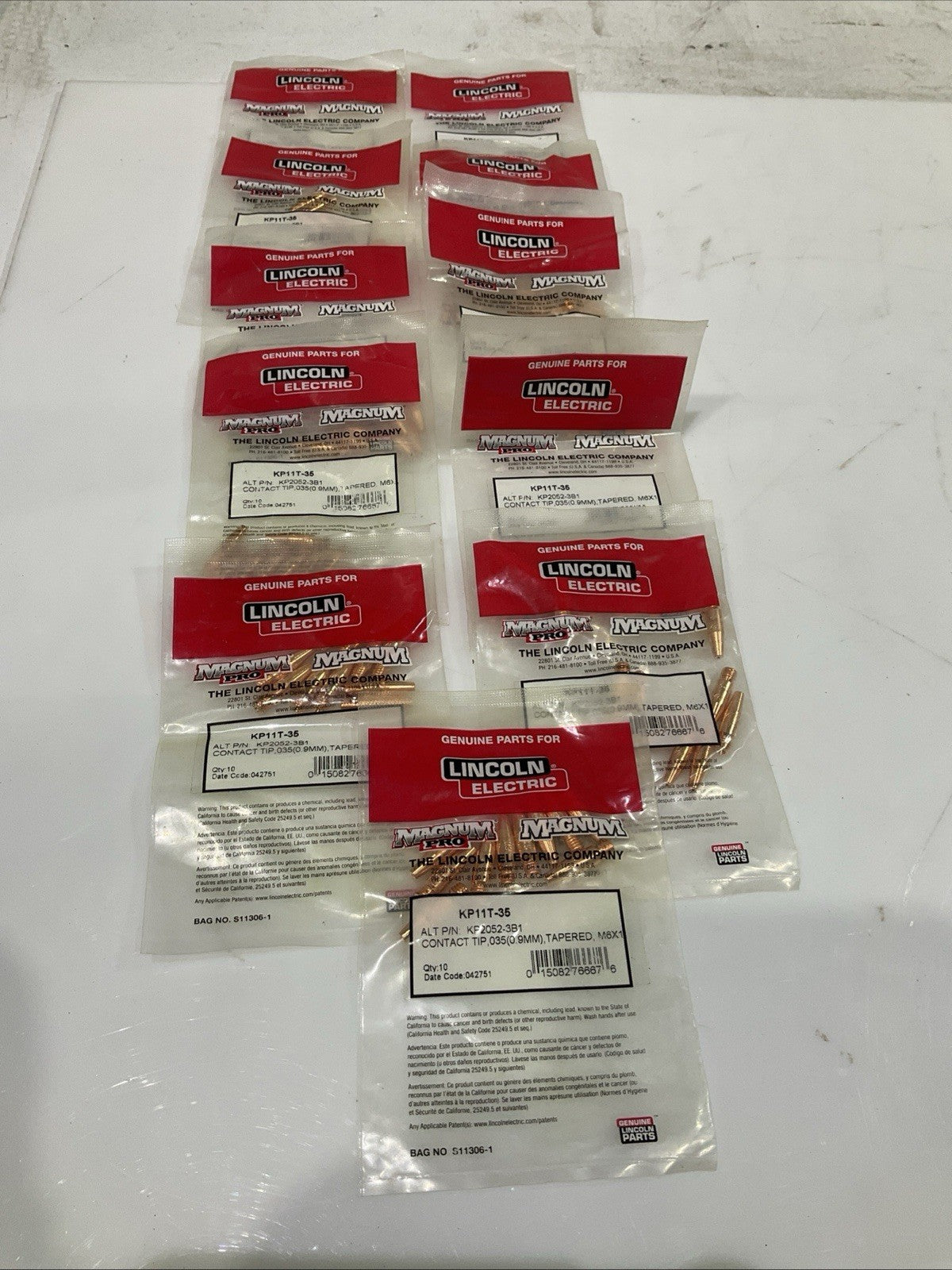 LINCOLN ELECTRIC  KP11T-35  TAPERED  CONTACT  TIP MAGNUM 035 LOT OF  11  A9T