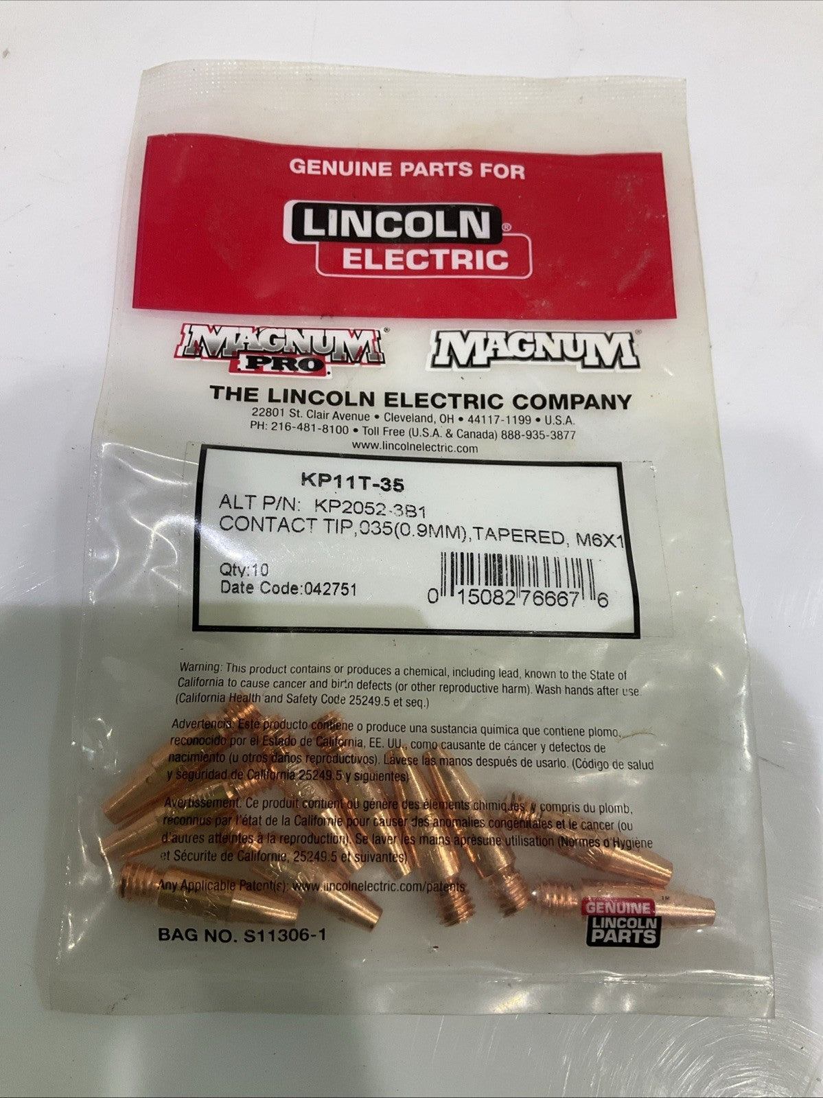LINCOLN ELECTRIC  KP11T-35  TAPERED  CONTACT  TIP MAGNUM 035 LOT OF  11  A9T