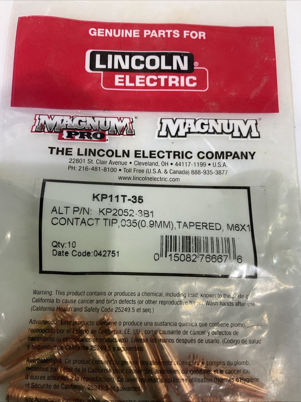 LINCOLN ELECTRIC  KP11T-35  TAPERED  CONTACT  TIP MAGNUM 035 LOT OF  11  A9T