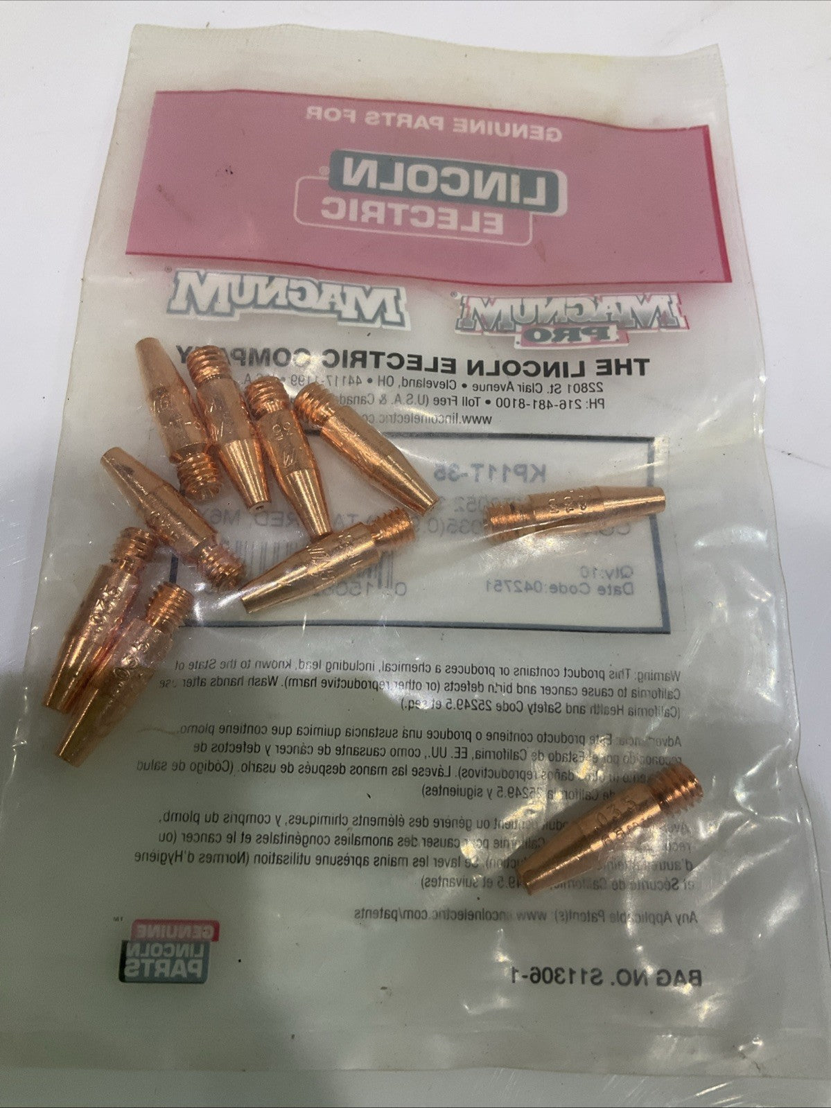 LINCOLN ELECTRIC  KP11T-35  TAPERED  CONTACT  TIP MAGNUM 035 LOT OF  11  A9T