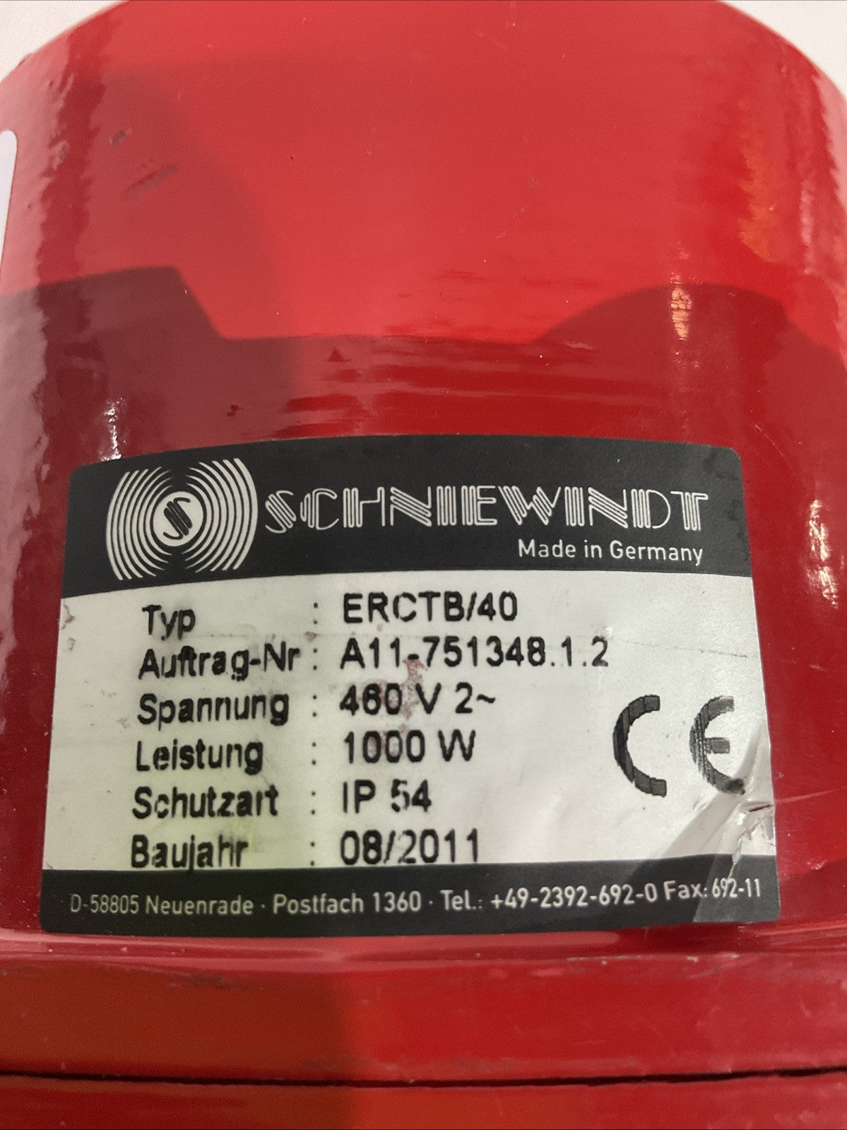 SCHNIEWINDT  ERCTB/40  CARTRIDGE-HEATER  G6/4M 1KM 400MM  IMMERSION RADIATOR J8K