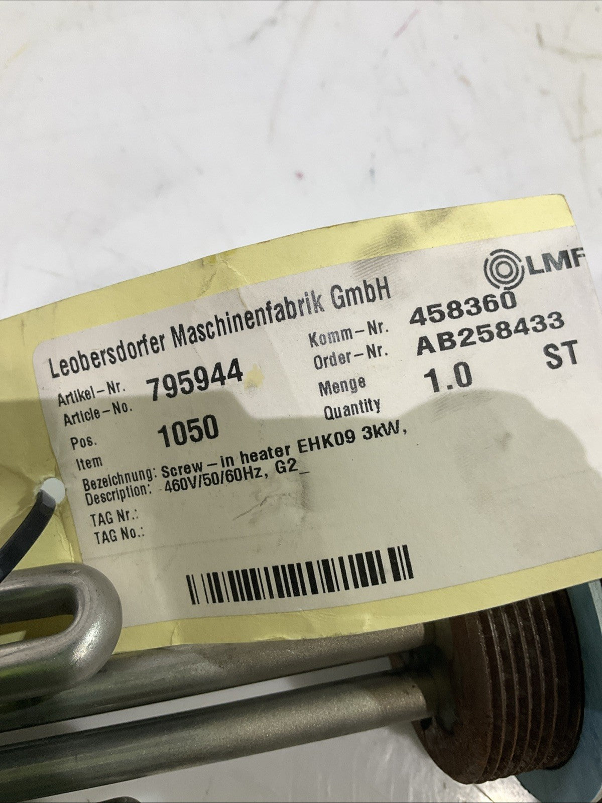 SCHNIEWINDT  3KW IMMERSION HEATER  SCREW IN TYPE  EHK09 50/60HZ  J8K
