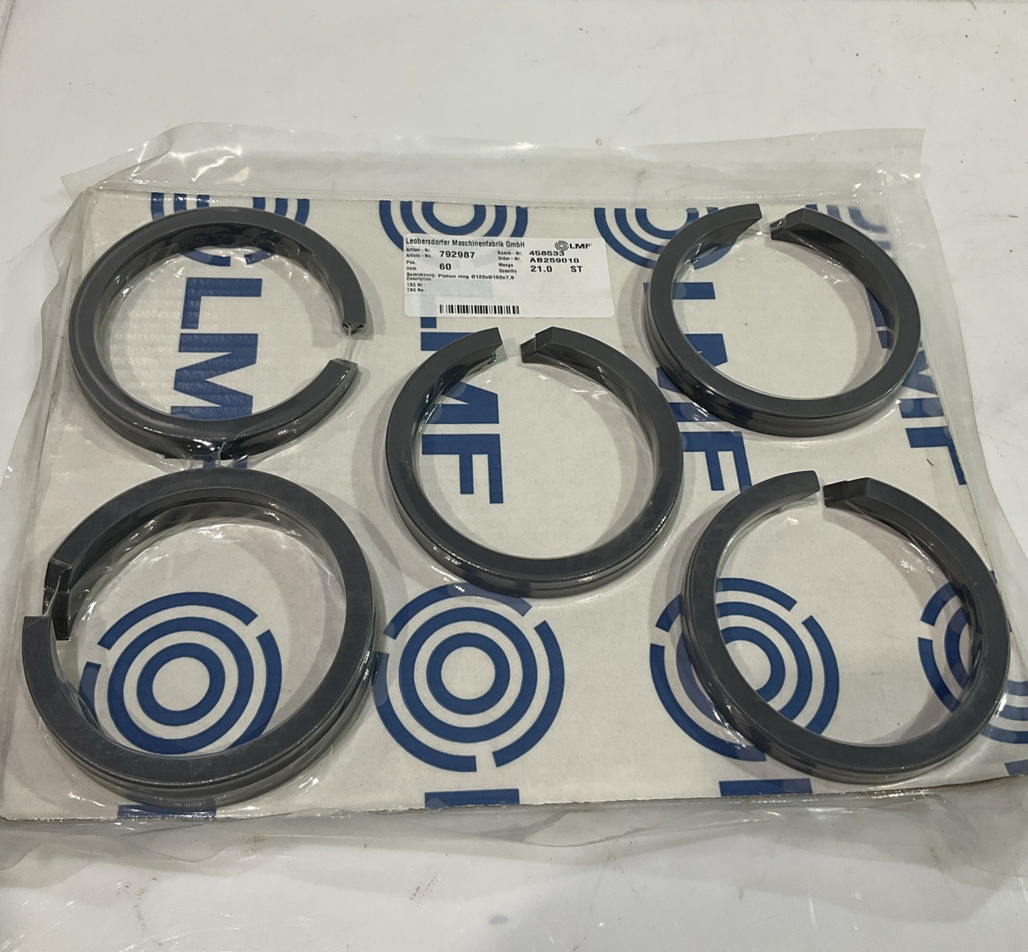 LMF  792987  458533 PISTON CYLINDER  RING 122X102X7.9MM  LOT OF 5  J8K