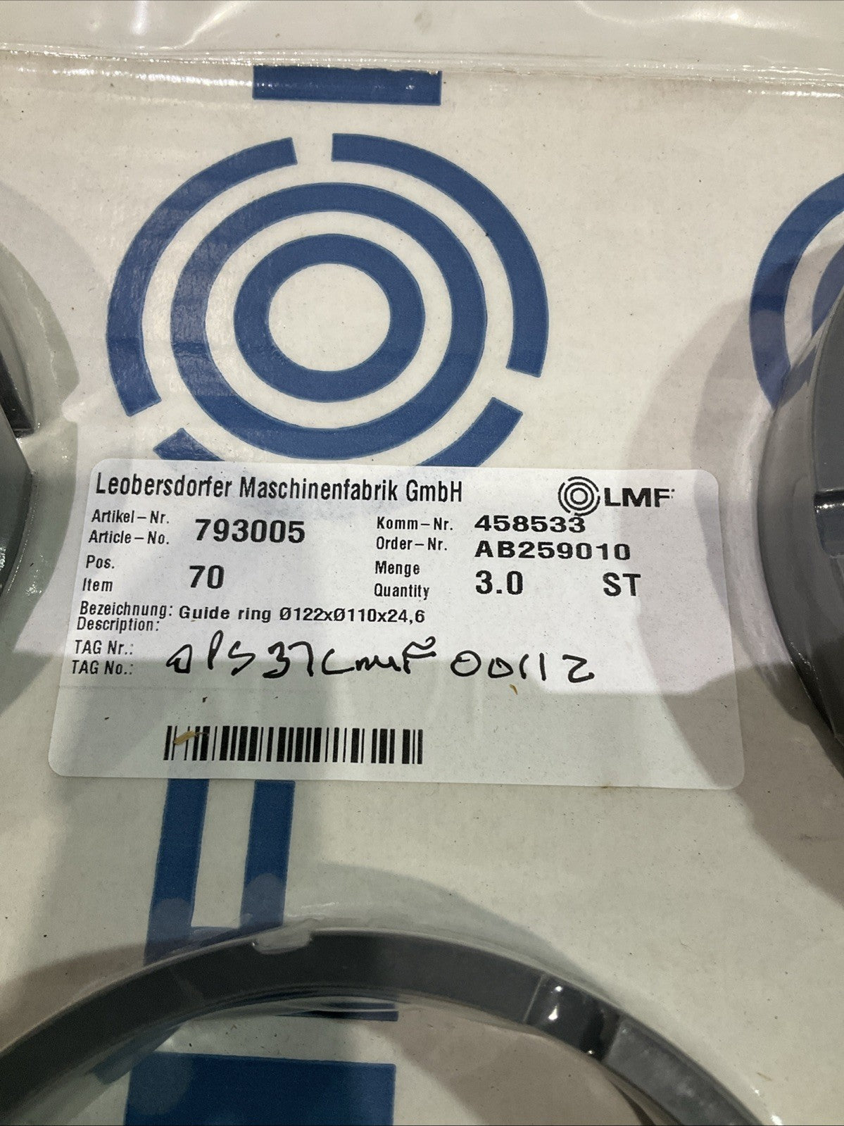 LMF  793005  GUIDE RING  122X110X24.6  LOT OF  3  J8K