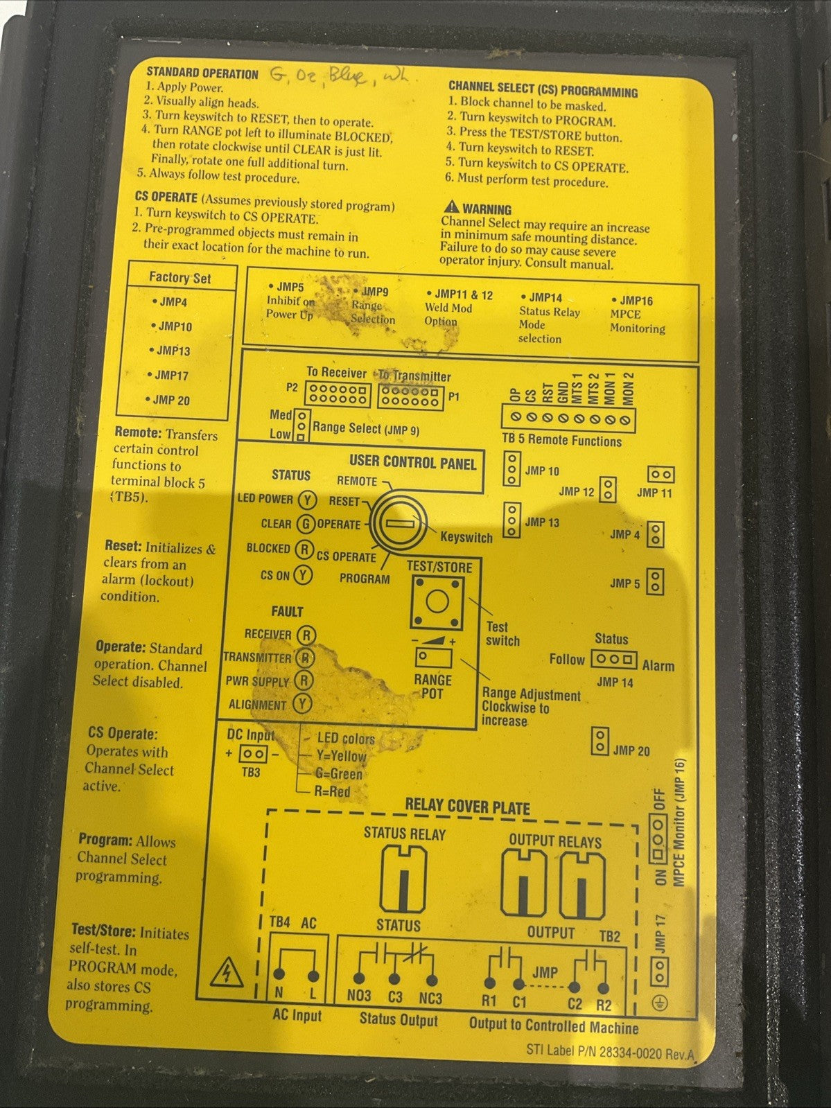 STI  MS432B2-AC1-15X-05R-U LIGHT CURTAIN CONTROLLER CIRCUIT BOARD BOX 115VAC Y2M