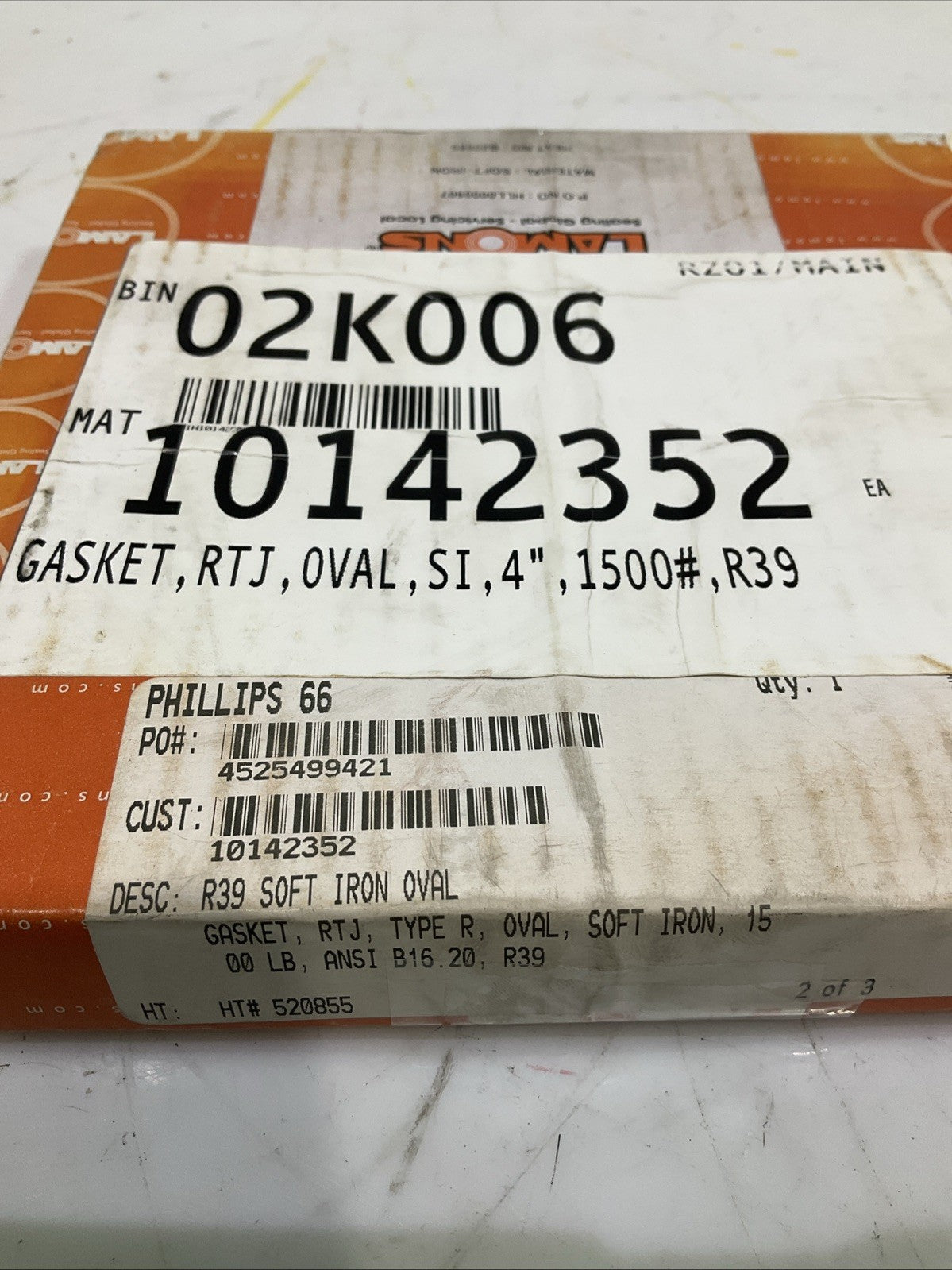 LAMONS  B20855 # R39  OVAL  GASKET  15LB  ANSI 4"  Y2M