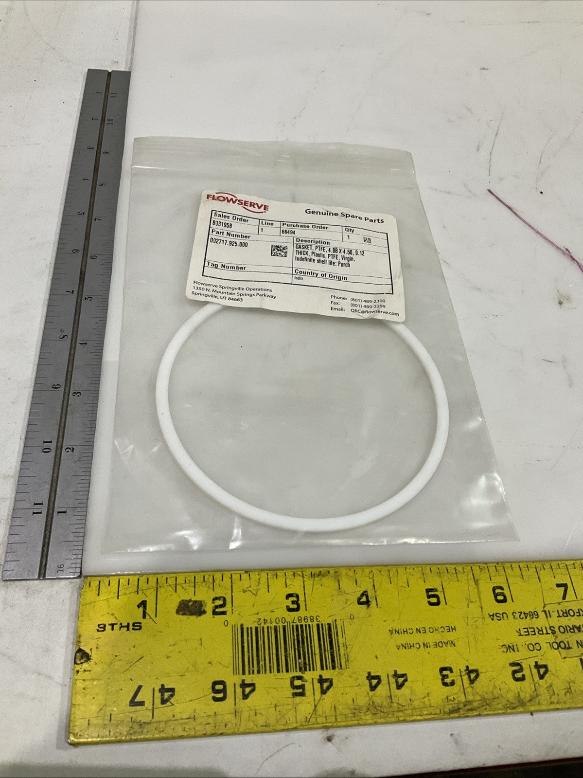 FLOWSERVE  001793.925.000  GASKET  PTFE  4.62X4.25 0.15 THICK PLASTIC  QTY 2 Y2M