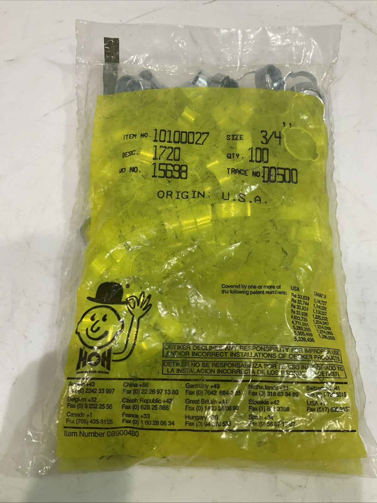 OETIKER  10100027 STAINLESS STEEL CRIMP SINGLE  EAR CLAMP  3/4 QTY100  Y2M