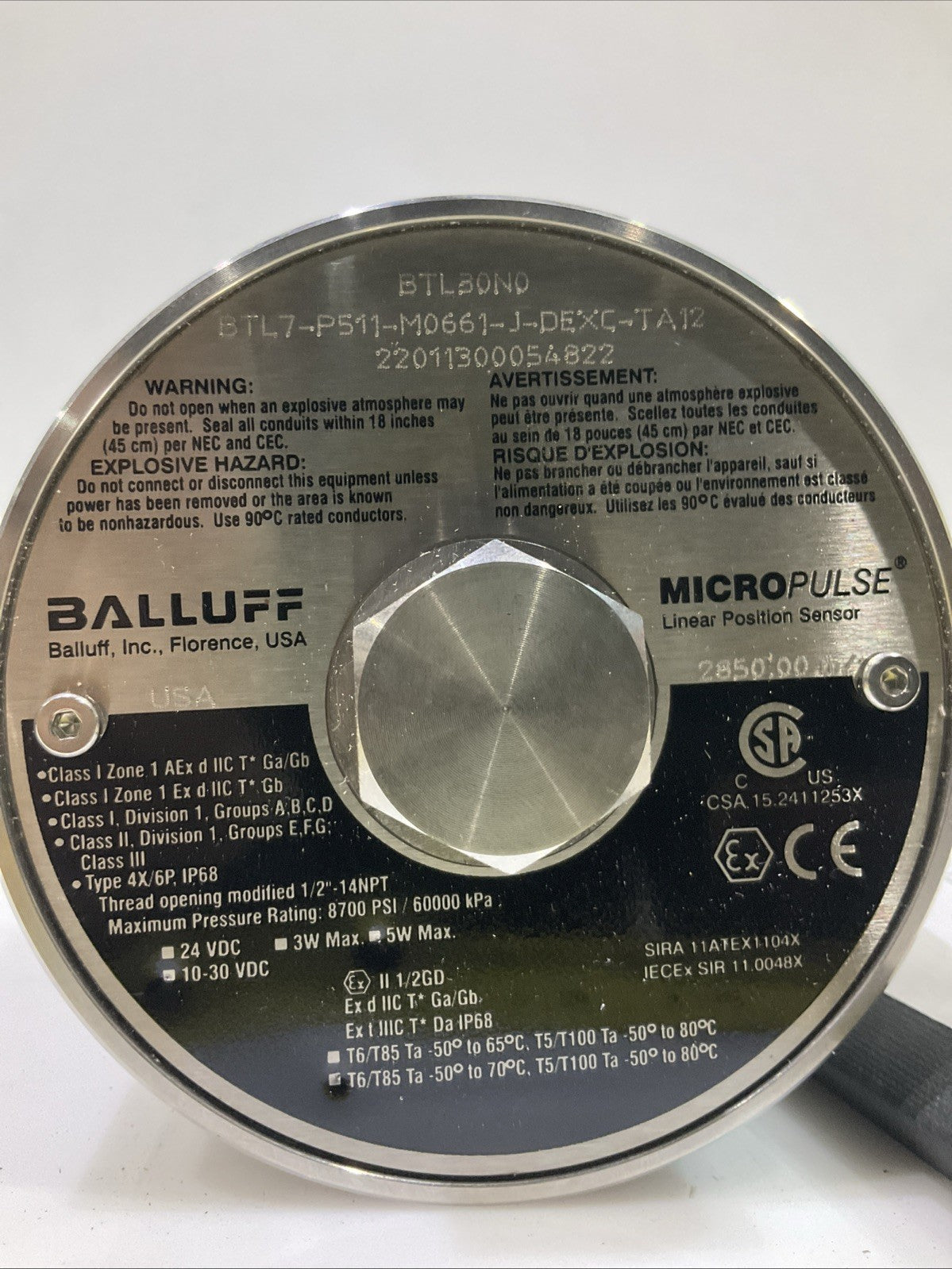 BALLUFF  BTL7-P511-M0661-J-DEXC-TA12  MICROPULSE  LINEAR POSITION  SENSOR  J8K