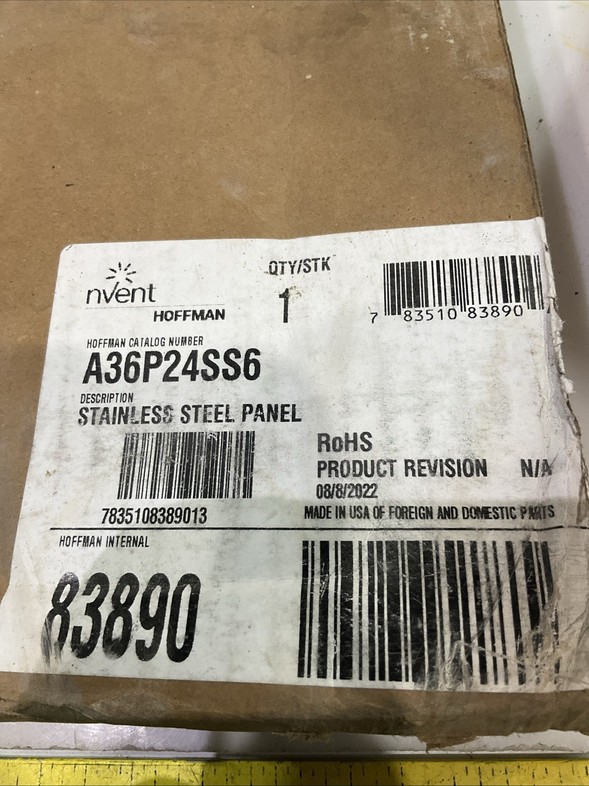 NVENT-HOFFMAN    A36P24SS6    34X24  STAINLESS STEEL  PANEL   J8K
