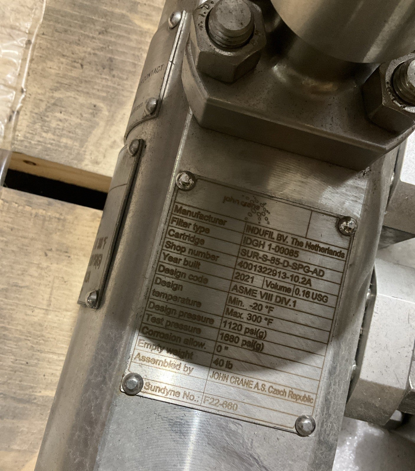 JONH  CRANE  IDGH 1-00085  SUR-S85D-SPG-AD 40LB  SEAL  GAS FILTRATION SYSTEM A9T