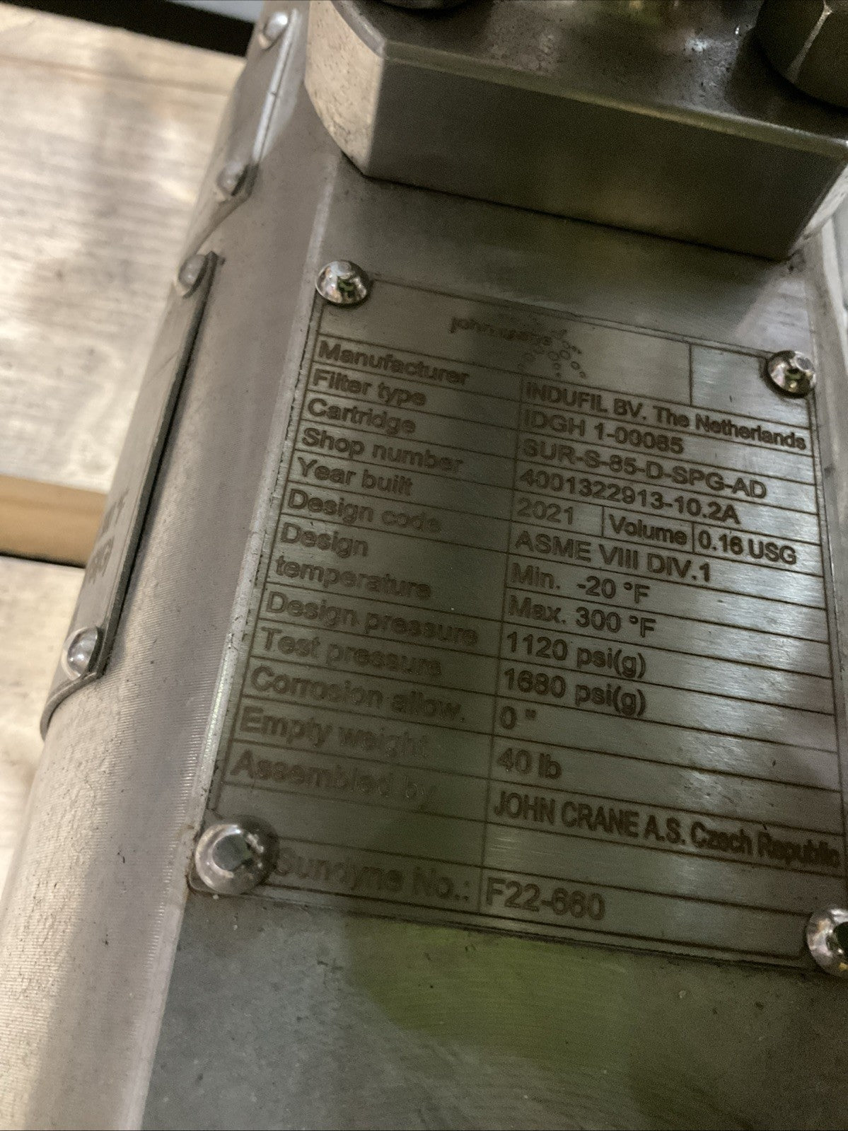 JONH  CRANE  IDGH 1-00085  SUR-S85D-SPG-AD 40LB  SEAL  GAS FILTRATION SYSTEM A9T