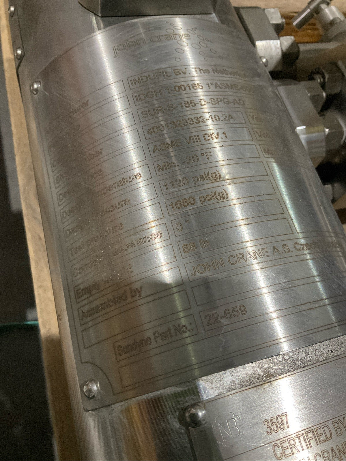 JOHN CRANE IDGH 1-00185 1 ASME-600LBS INDUFIL FCF SEAL GAS FILTRATION SYSTEM A9T