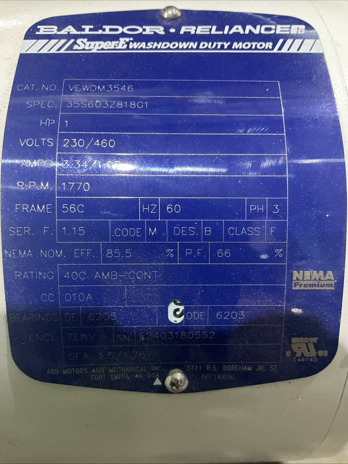 BALDOR-RELIANCE   VEWDM3546 AC 1HP MOTOR W/ CLEVELAND MIXER FRG-5  V2M