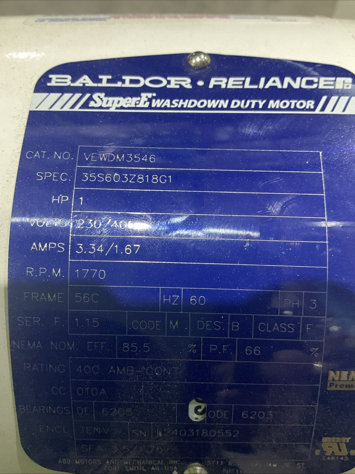 BALDOR-RELIANCE   VEWDM3546 AC 1HP MOTOR W/ CLEVELAND MIXER FRG-5  V2M