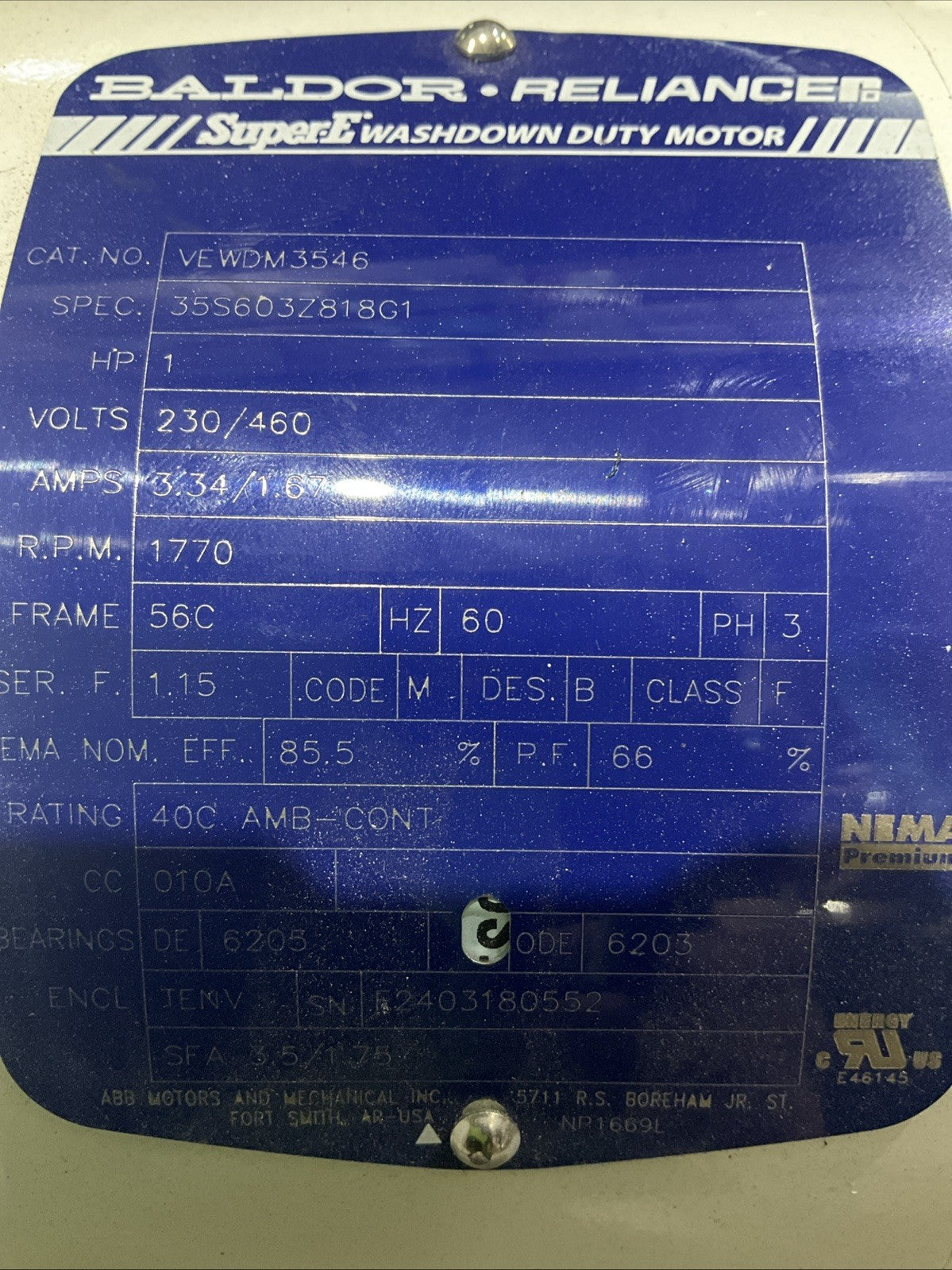 BALDOR-RELIANCE   VEWDM3546 AC 1HP MOTOR W/ CLEVELAND MIXER FRG-5  V2M