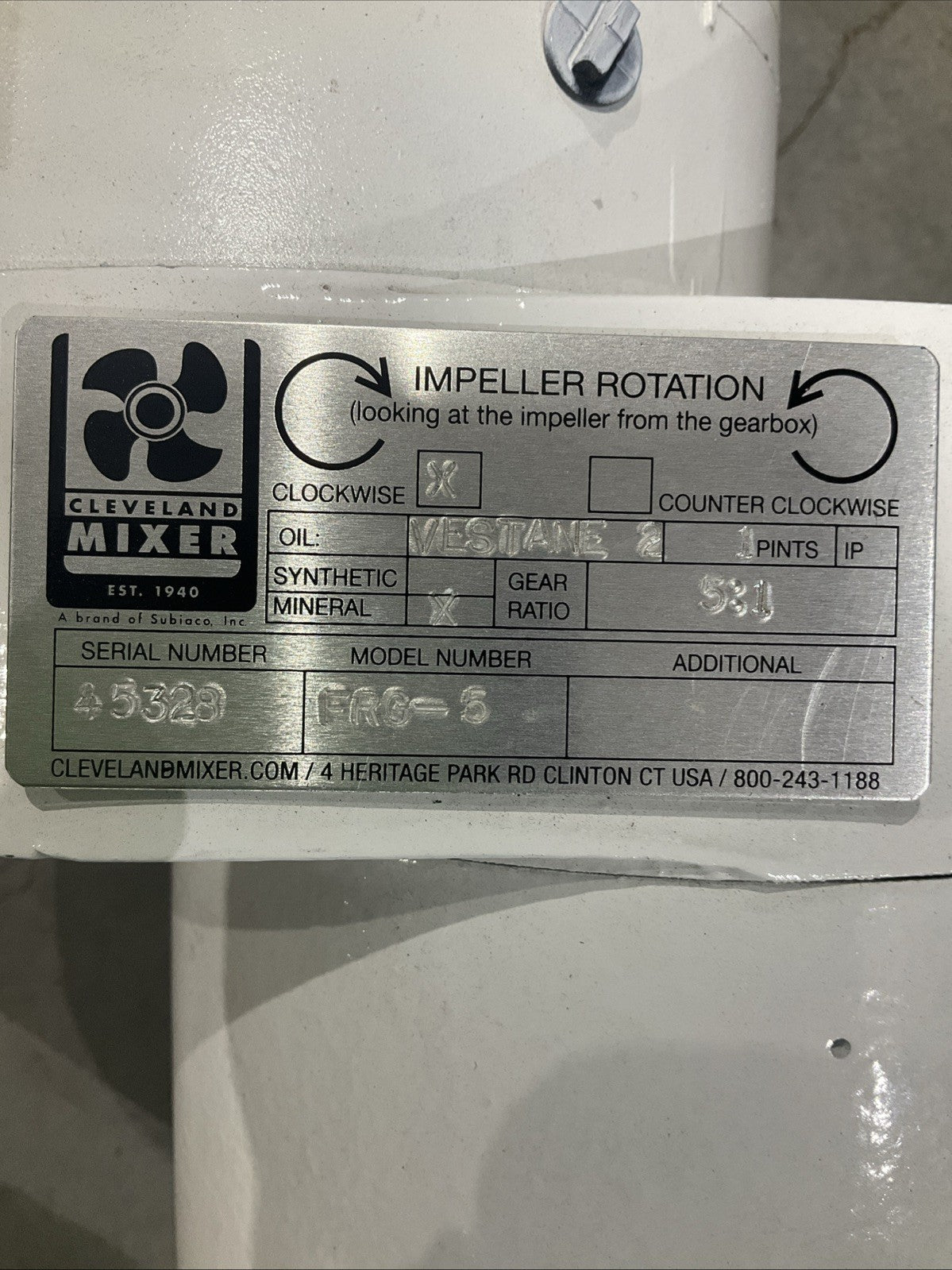 BALDOR-RELIANCE   VEWDM3546 AC 1HP MOTOR W/ CLEVELAND MIXER FRG-5  V2M