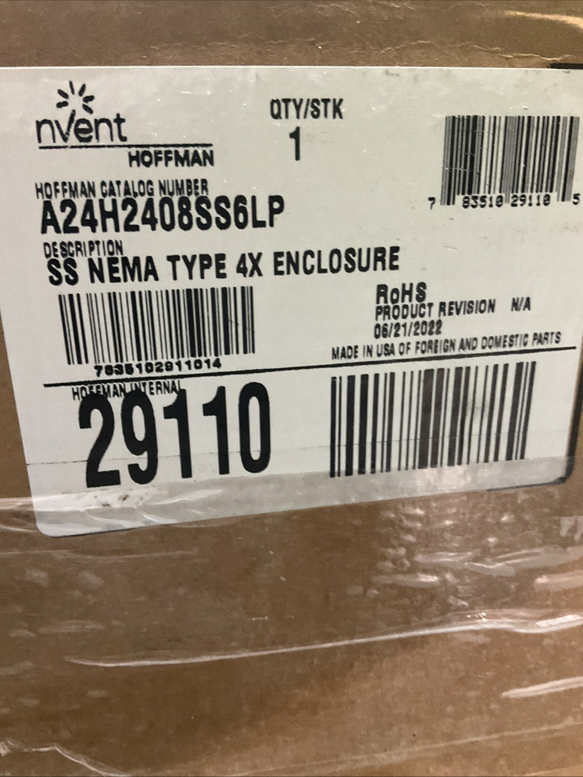 NVENT-HOFFMAN  A24H2408SS6LP  SS NEMA  TYPE 4X STAINLESS STILL ENCLOSURE  Q9W
