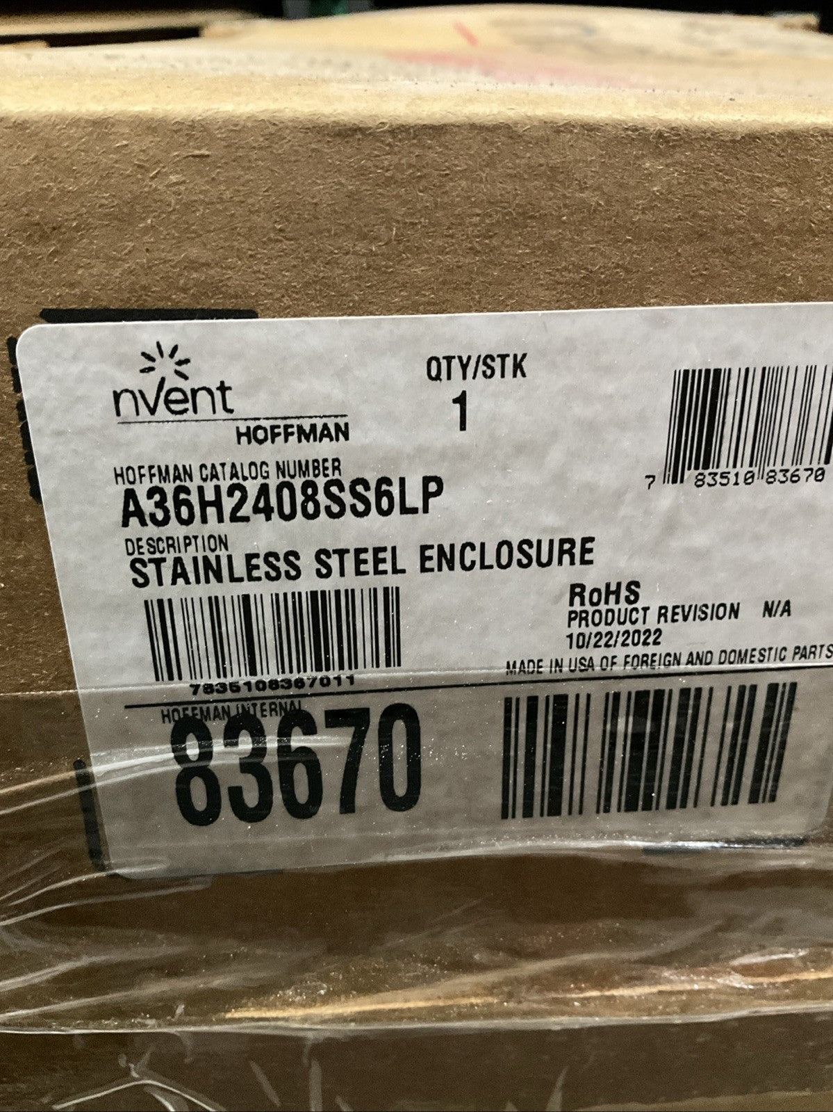 NVENT-HOFFMAN  A36H2408SS6LP  STAINLESS STEEL ENCLOSURE 83670   Q9W