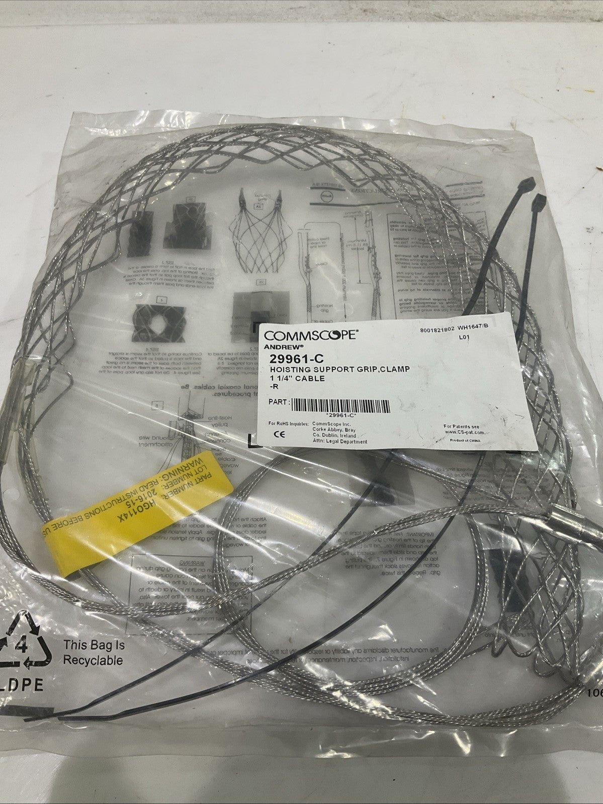 COMMSCOPE  29961-C  HOISTING SUPPORT GRIP  CLAMP  1  1/4 CABLE  R5T