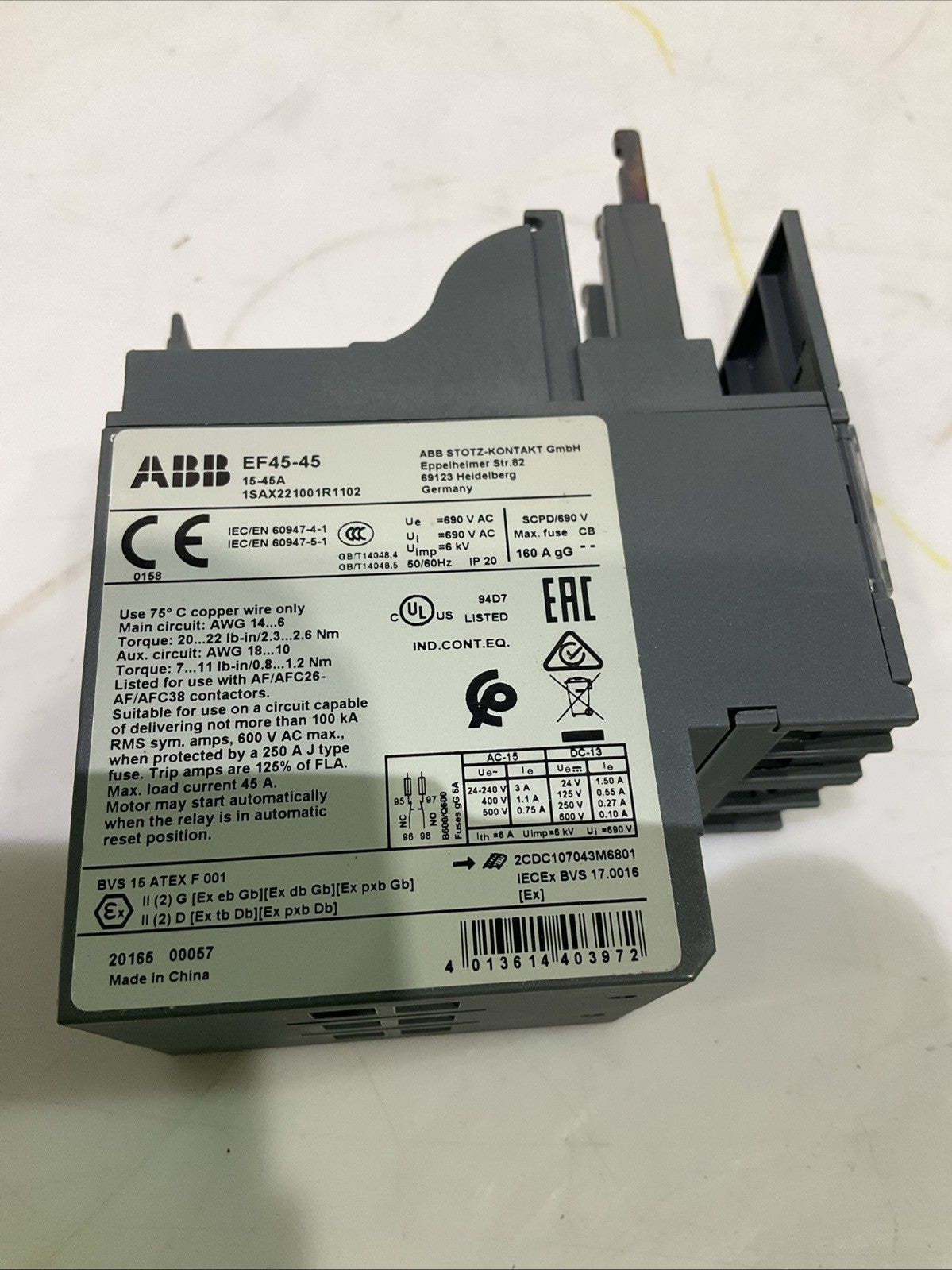 ABB  EF45-45  1SAX221001R1102  ELECTRONIC  RELAY  OVERLOAD  Q9W