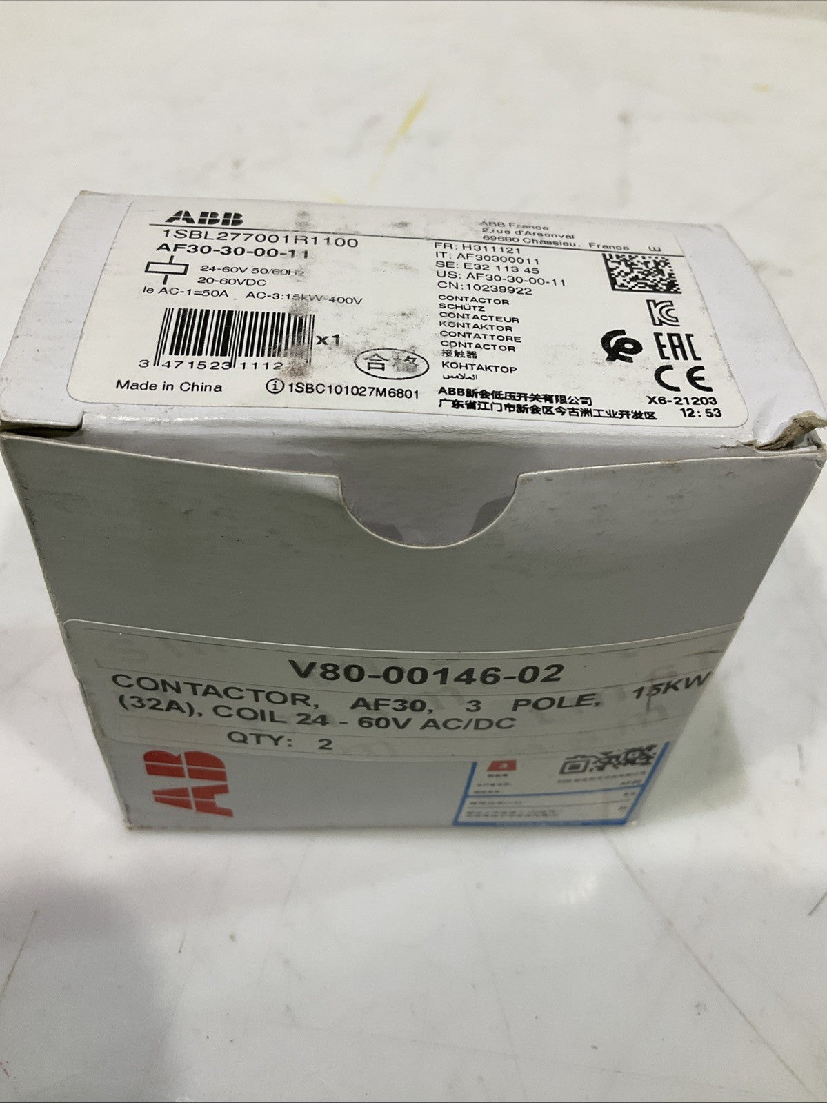 ABB  AF30-30-00-1100  1SBL277001R1100  CONTACTOR  COIL24 60VAC/DC  Q9W