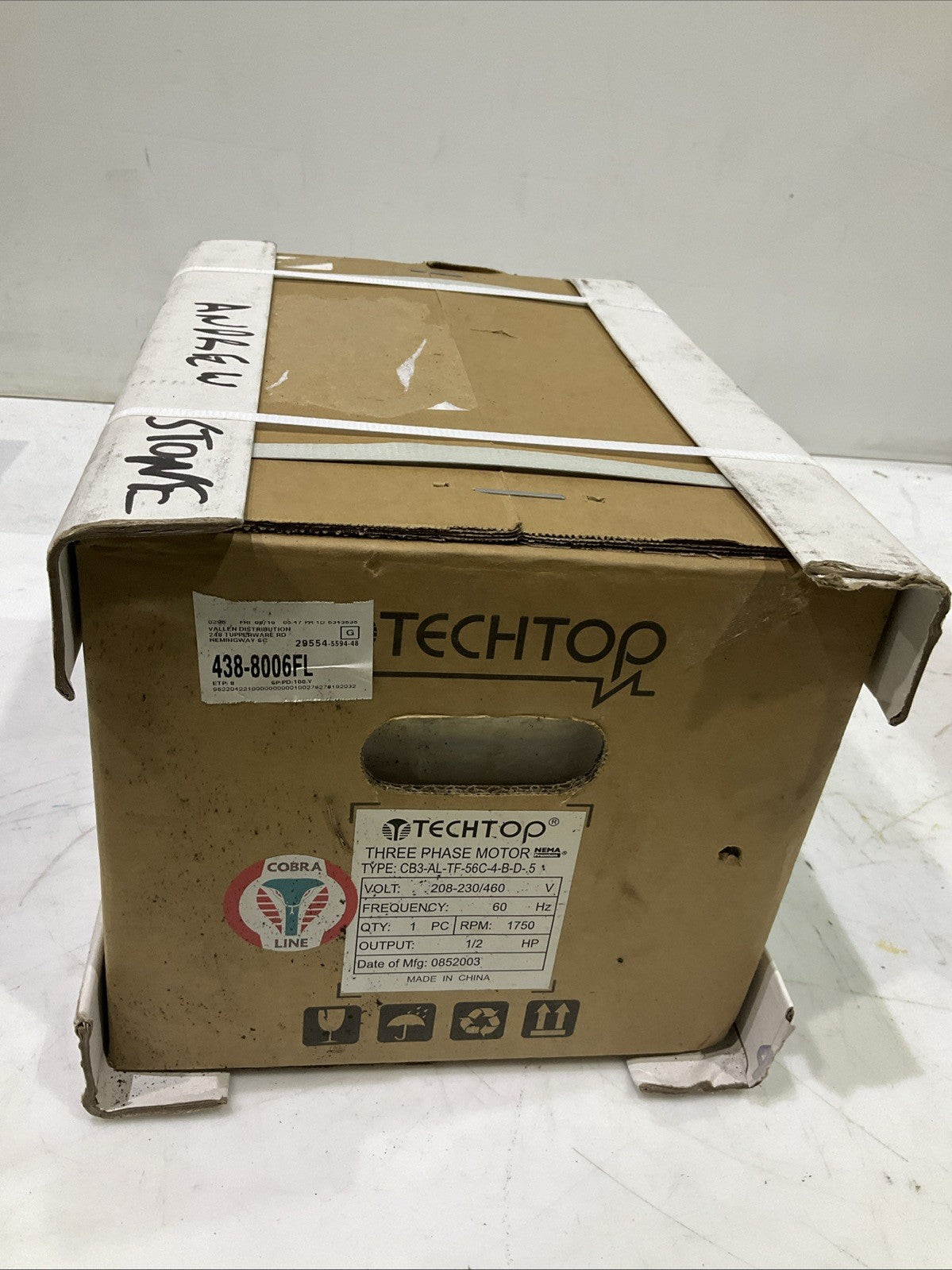 TECHTOP  CB3-AL-TF-56C-4-B-D-.5 THREE PHASE  MOTOR  60HZ RPM 1750 1/2HP R5T