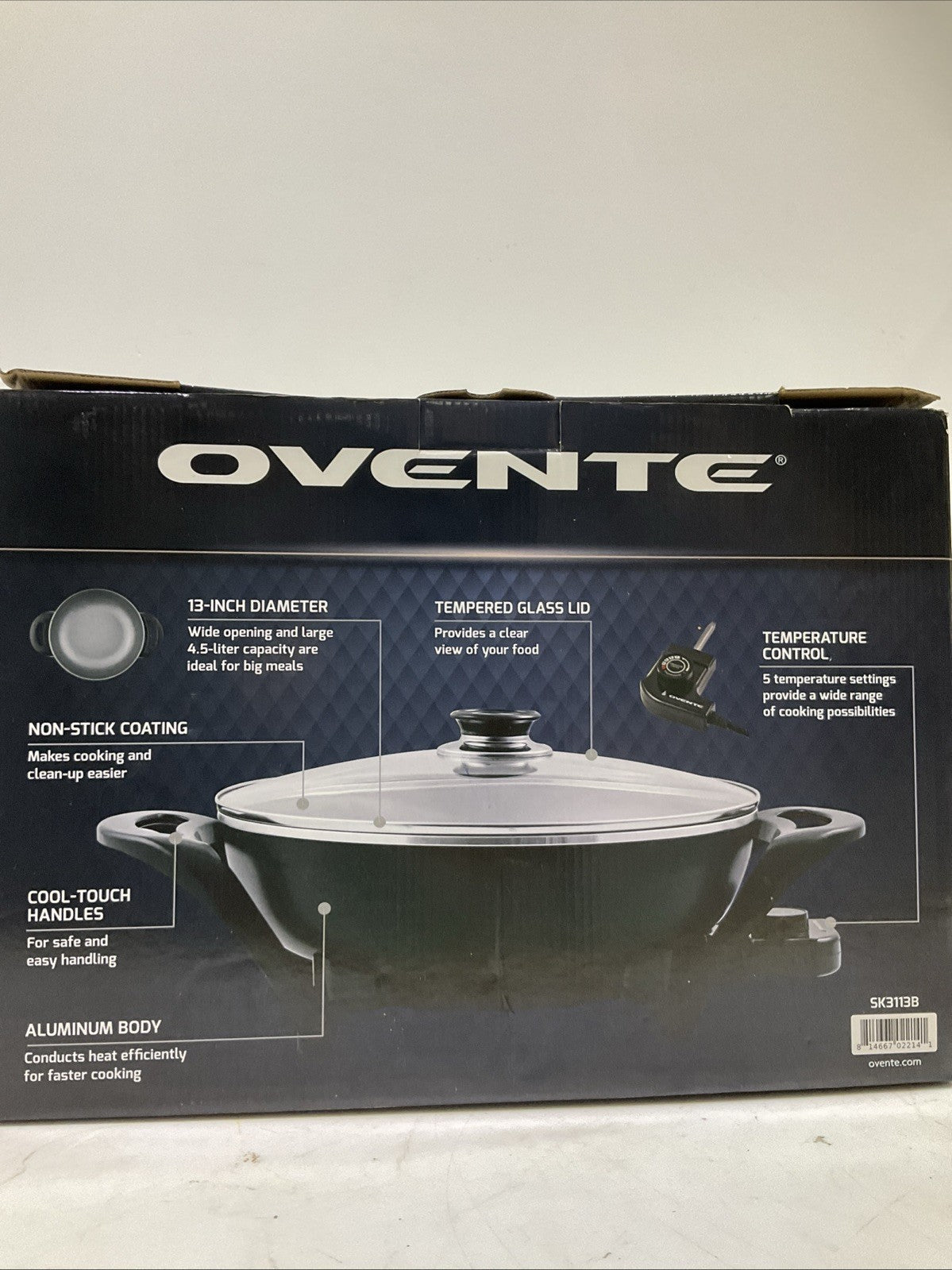 OVENTE  SK3113B  4.5-LITER  ELECTRIC  WORK  WITH NON-STICK  COATING SKILLET  Q9W