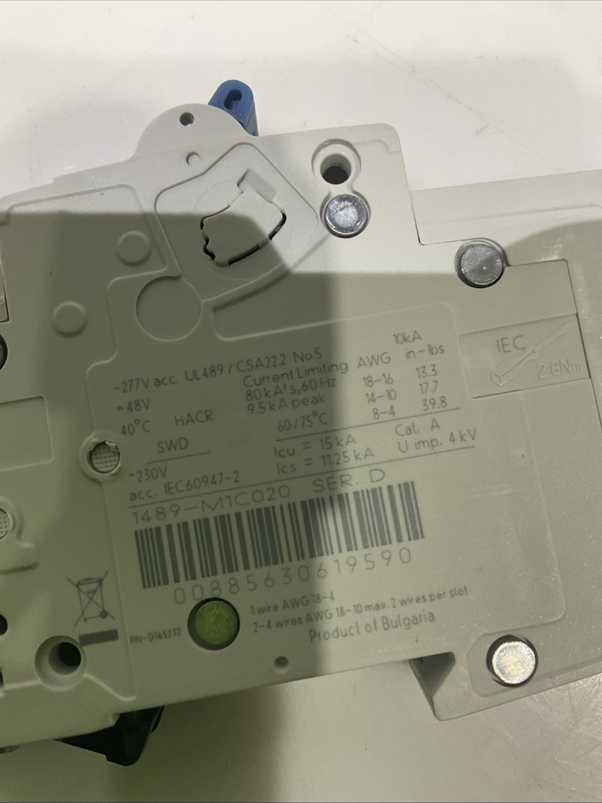A-B  ALLEN BRADLEY   1489-M1C020   2AMP 1POLE  MINIATURE  CIRCUIT BREAKER  H5P